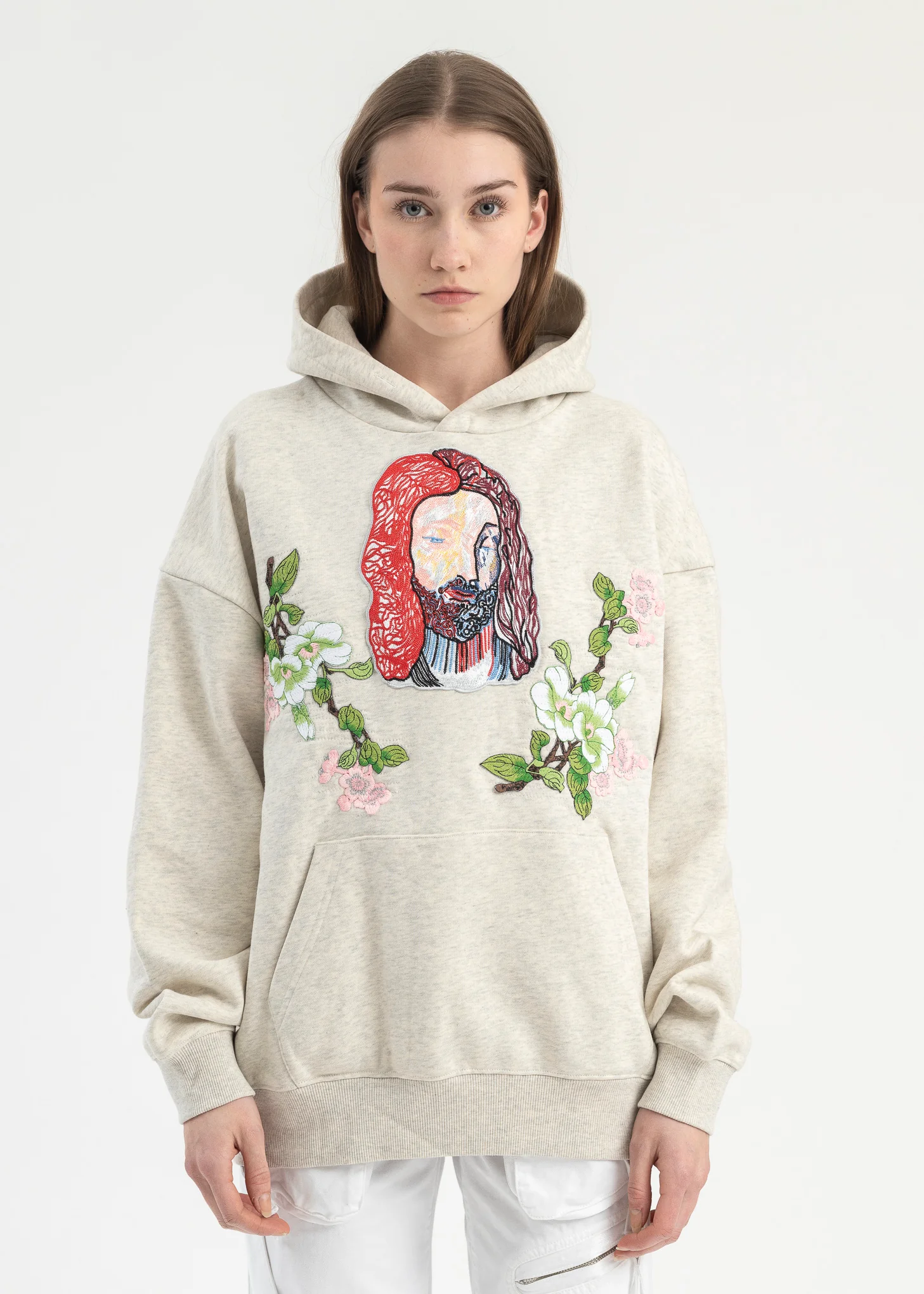GREY EMBROIDERY PATCHWORK HOODIES
