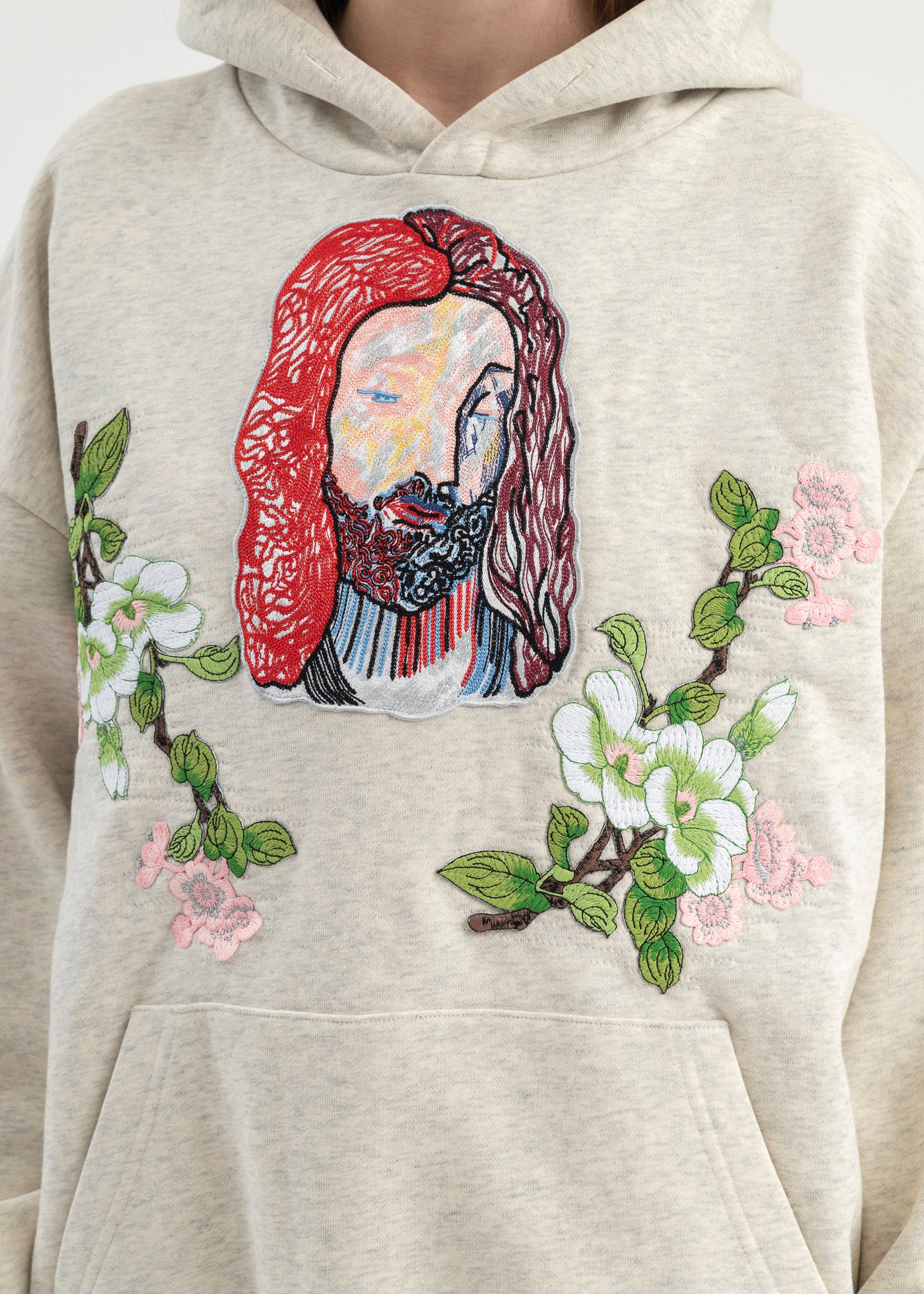 GREY EMBROIDERY PATCHWORK HOODIES - Image 2