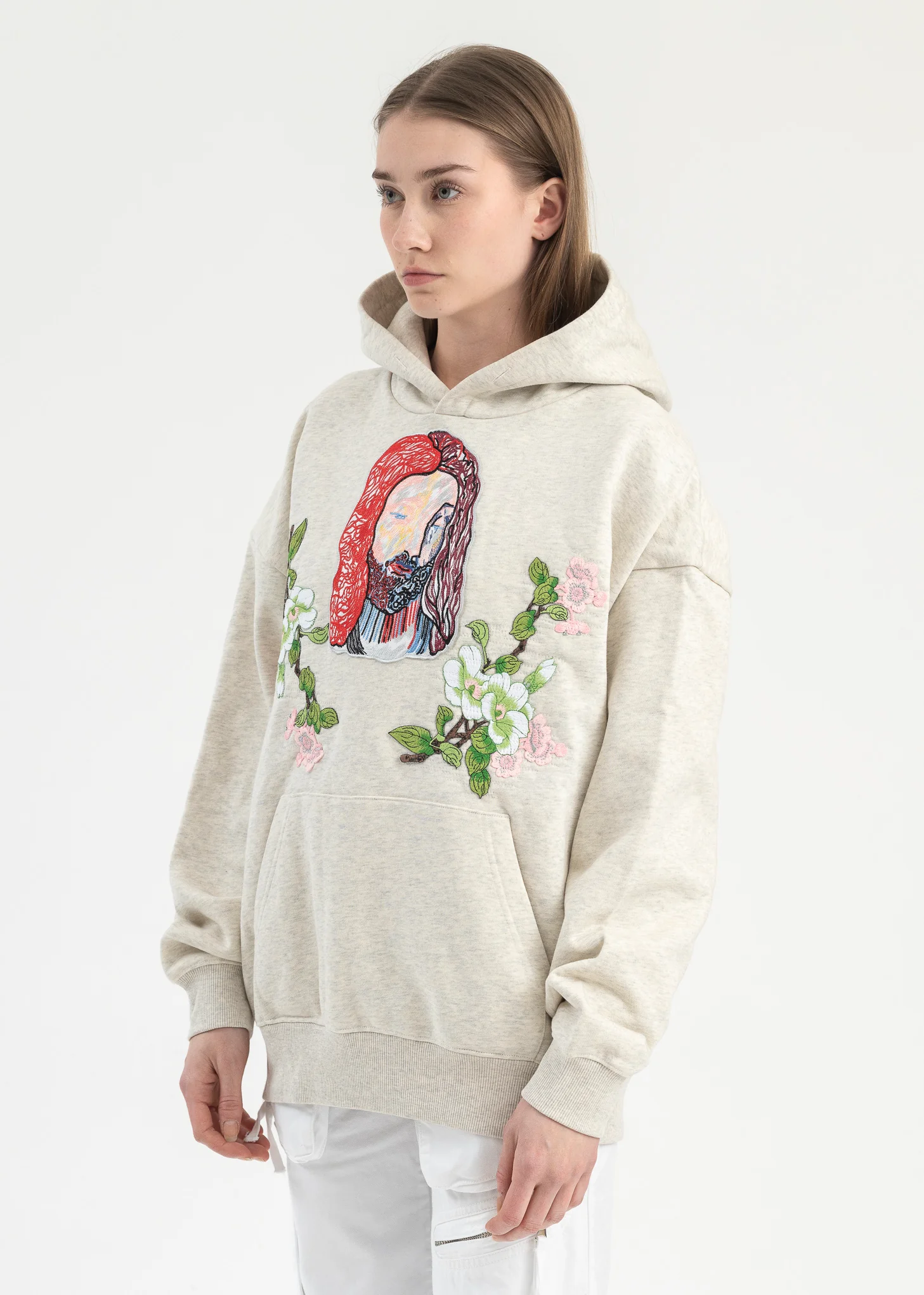 GREY EMBROIDERY PATCHWORK HOODIES - Image 3