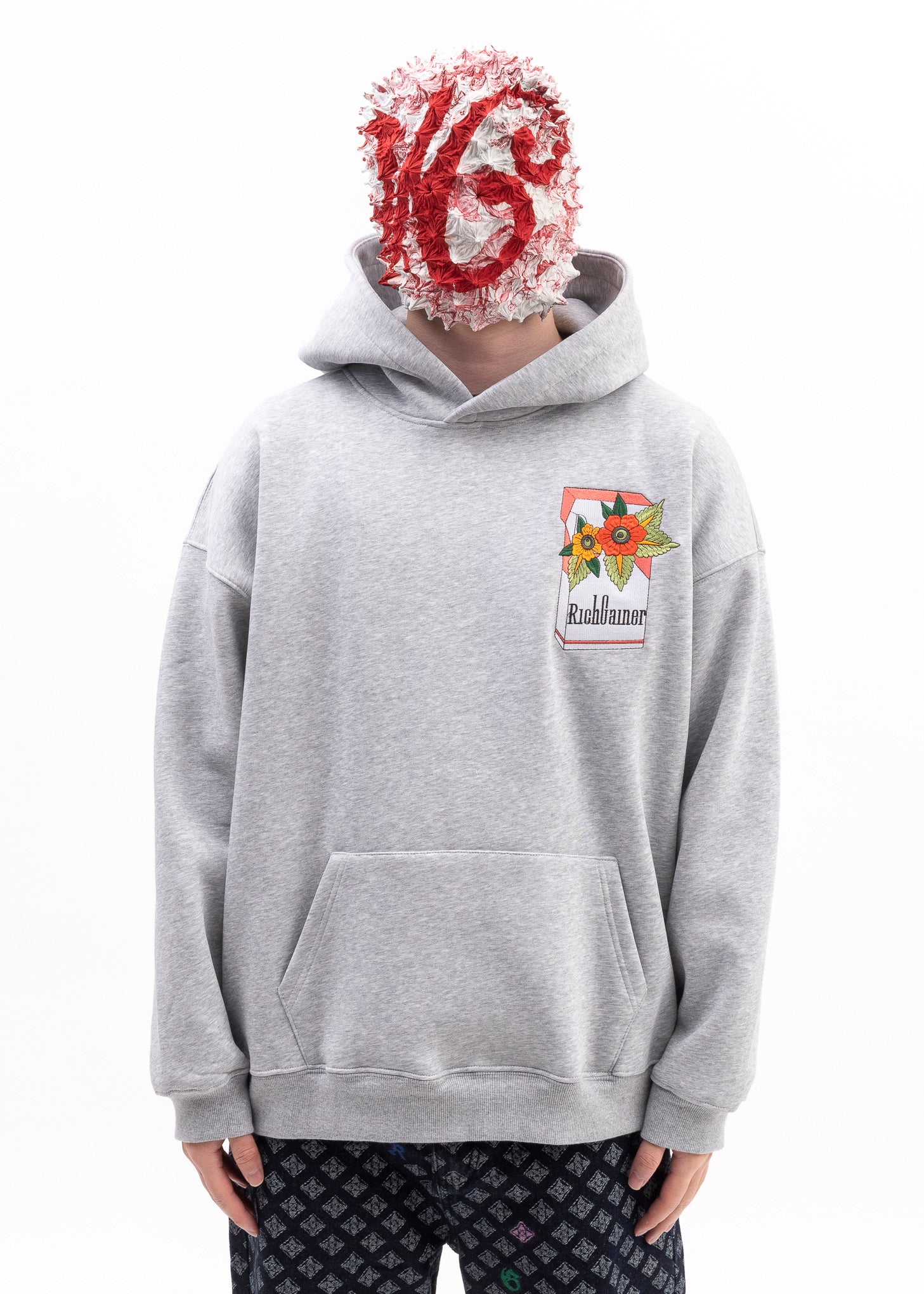 GREY EMBROIDERY PATCHWORK HOODIES