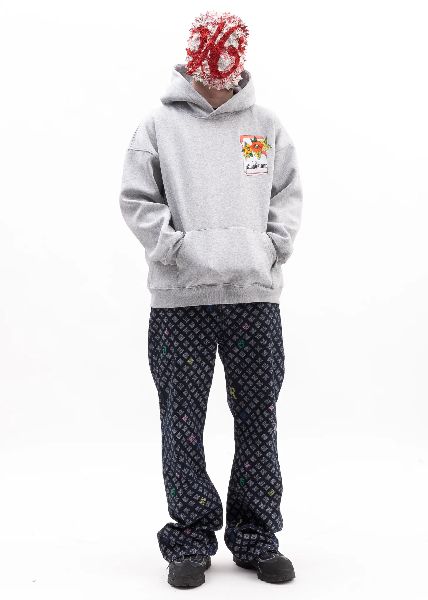 GREY EMBROIDERY PATCHWORK HOODIES - Image 5
