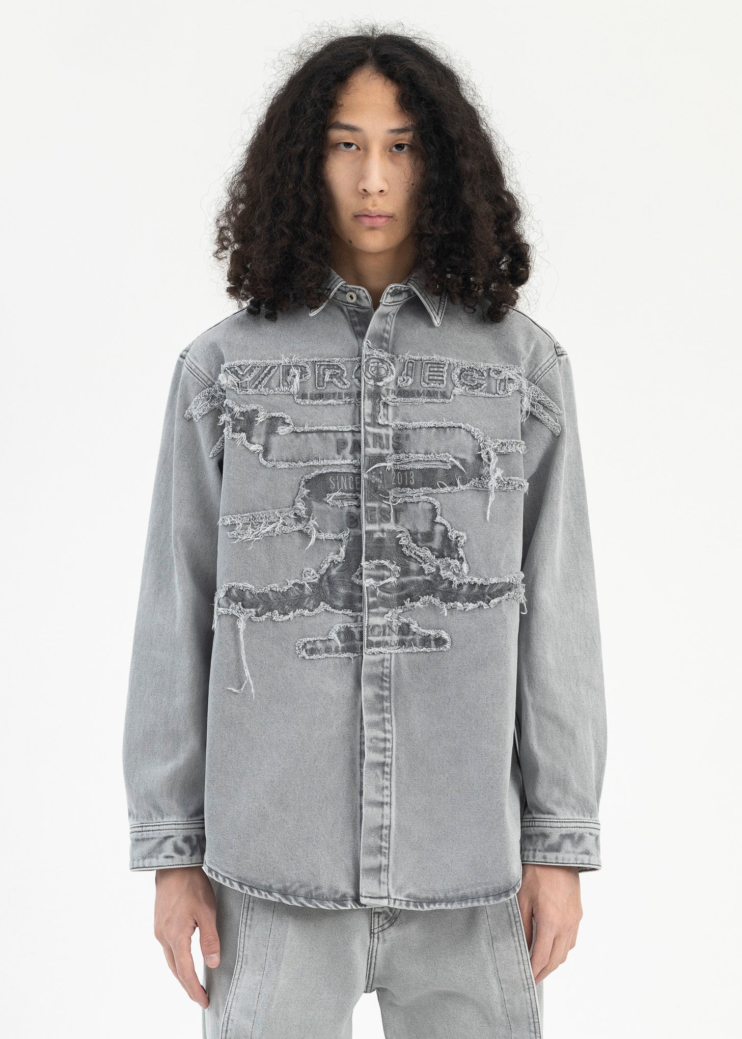 GREY EVERGREEN PARIS' BEST PATCH DENIM SHIRT