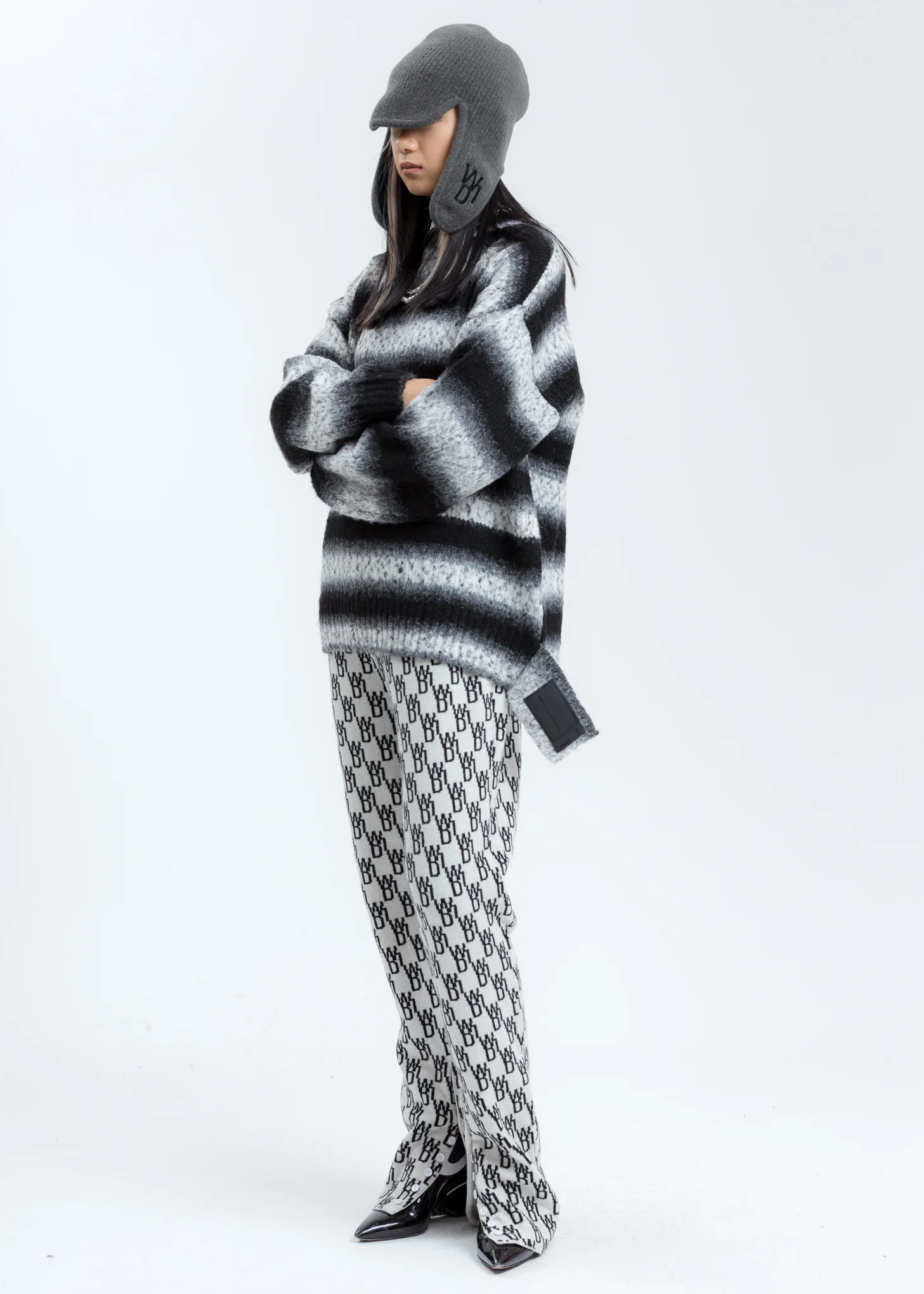 Grey Felted Knit Earflap Hat - Image 4