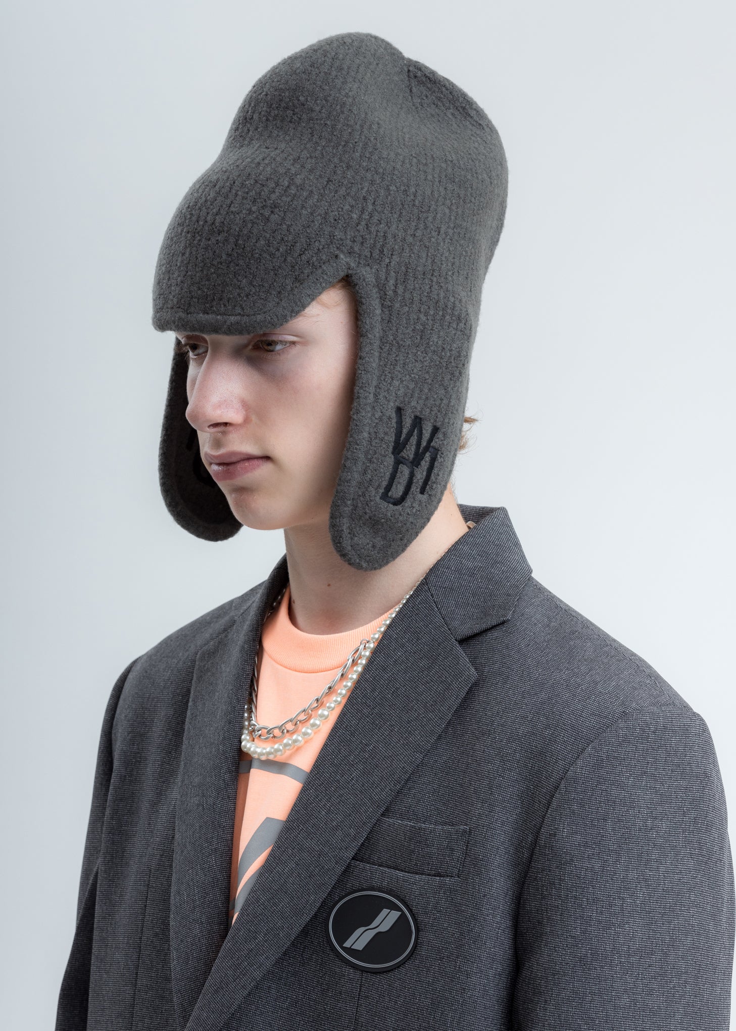 Grey Felted Knit Earflap Hat
