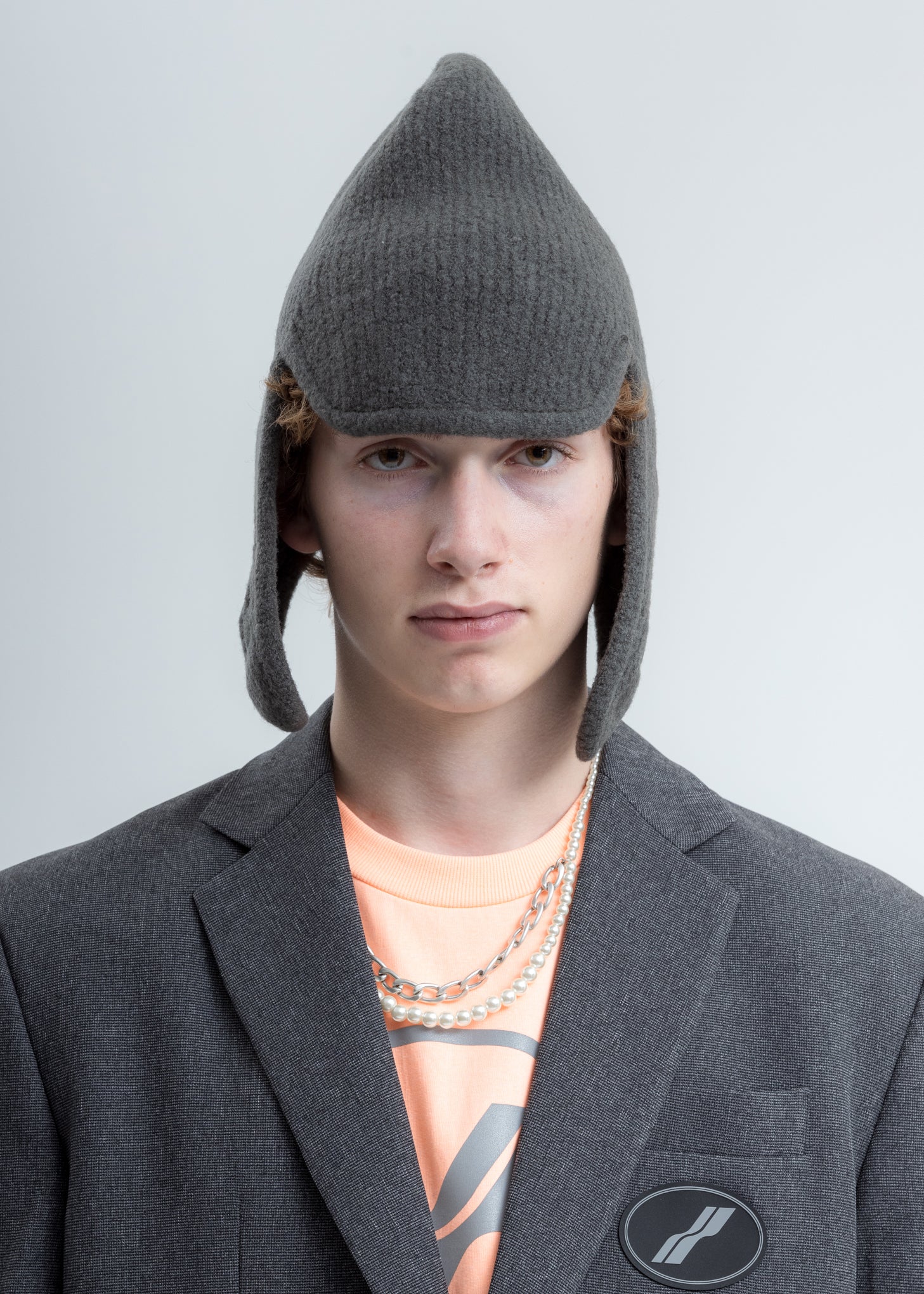 Grey Felted Knit Earflap Hat - Image 2