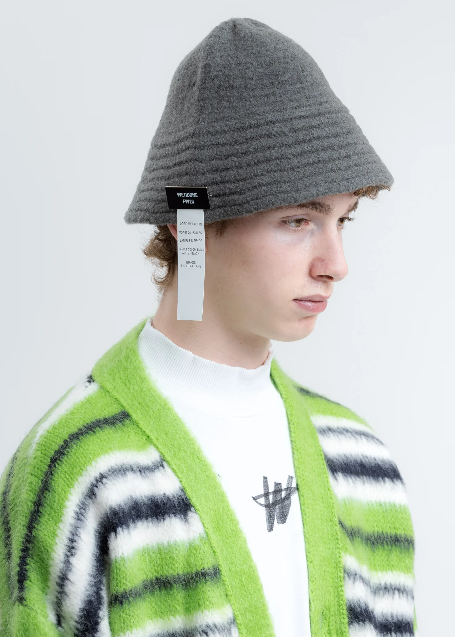 Grey Felted Knit Narrow Bucket Hat W/Pin