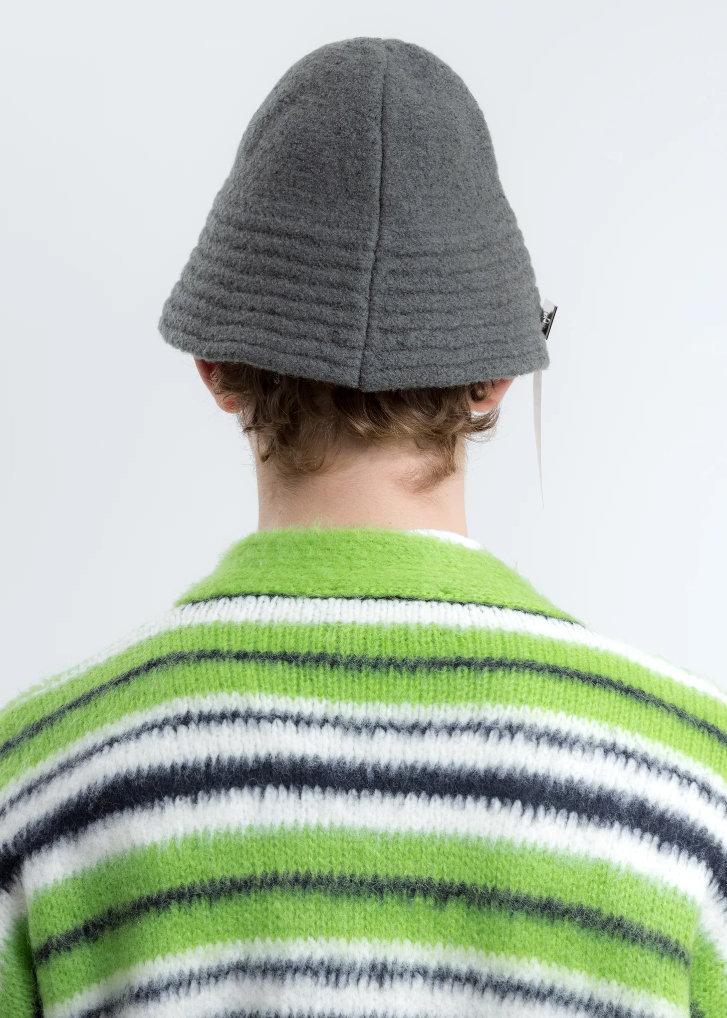 Grey Felted Knit Narrow Bucket Hat W/Pin - Image 2