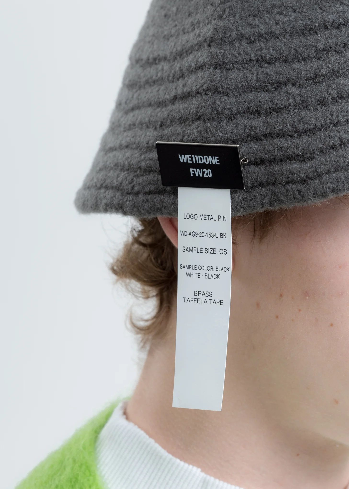 Grey Felted Knit Narrow Bucket Hat W/Pin - Image 4