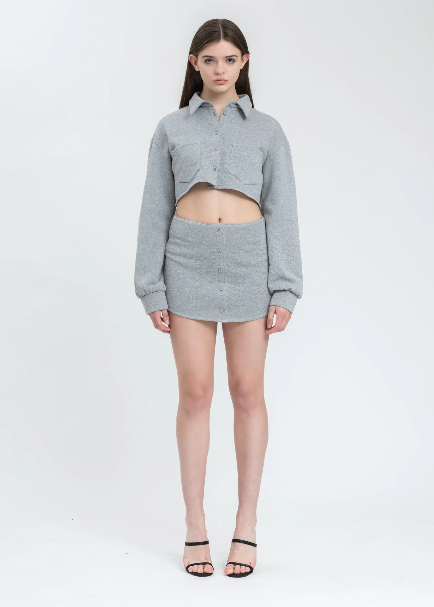 Grey Fleece Button Skirt - Image 4