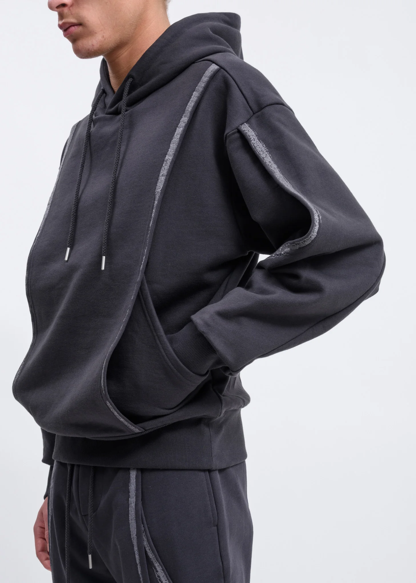 Grey Forged Iron Brush Layered Hoodie - Image 2
