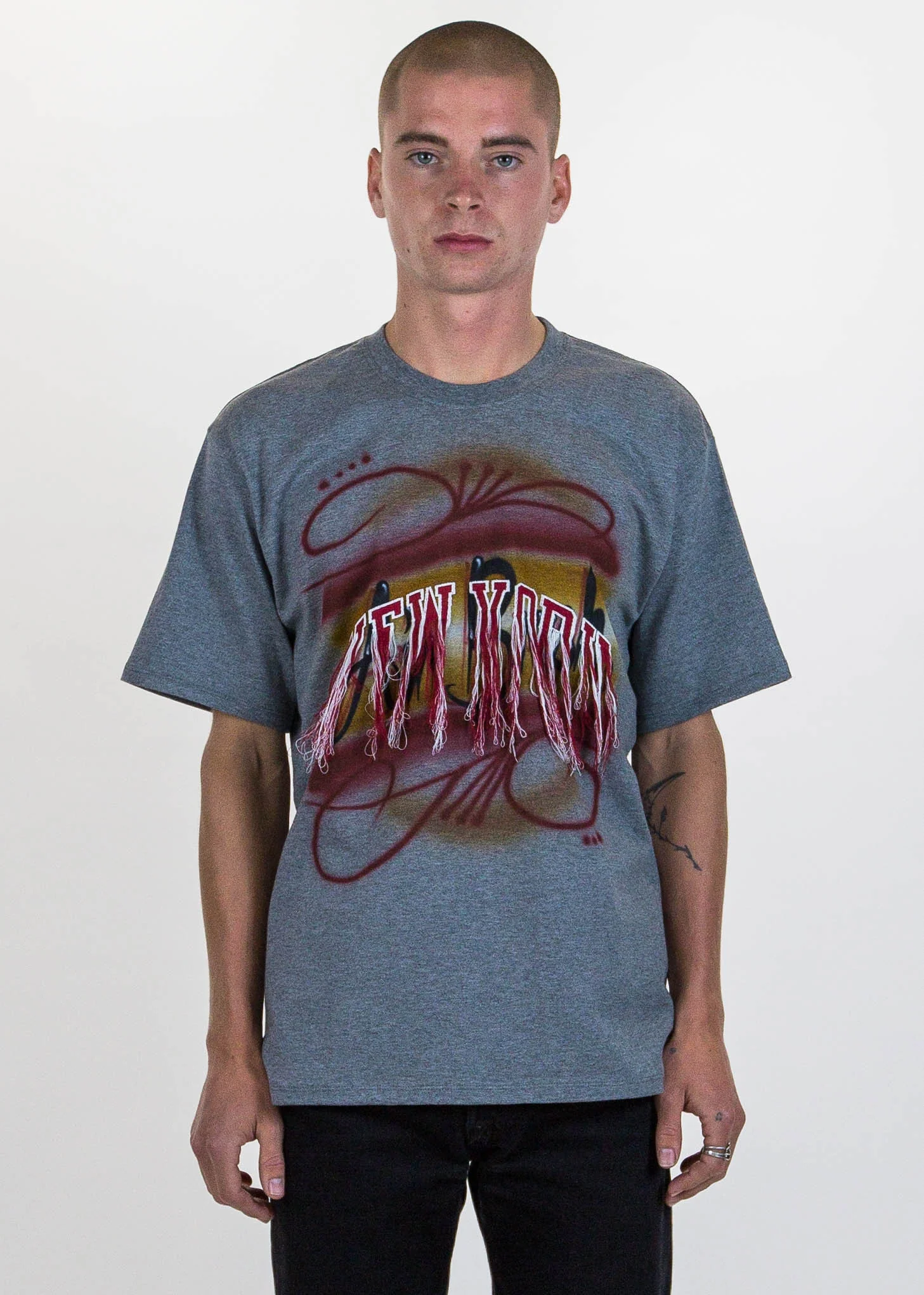 Grey Fringe Embroidery Air Brush T-Shirt - Image 2