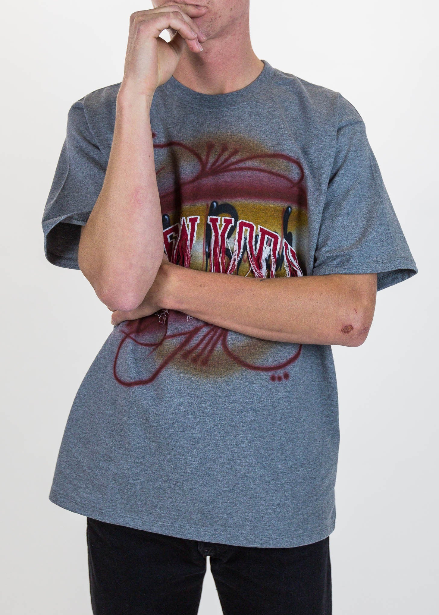 Grey Fringe Embroidery Air Brush T-Shirt - Image 3