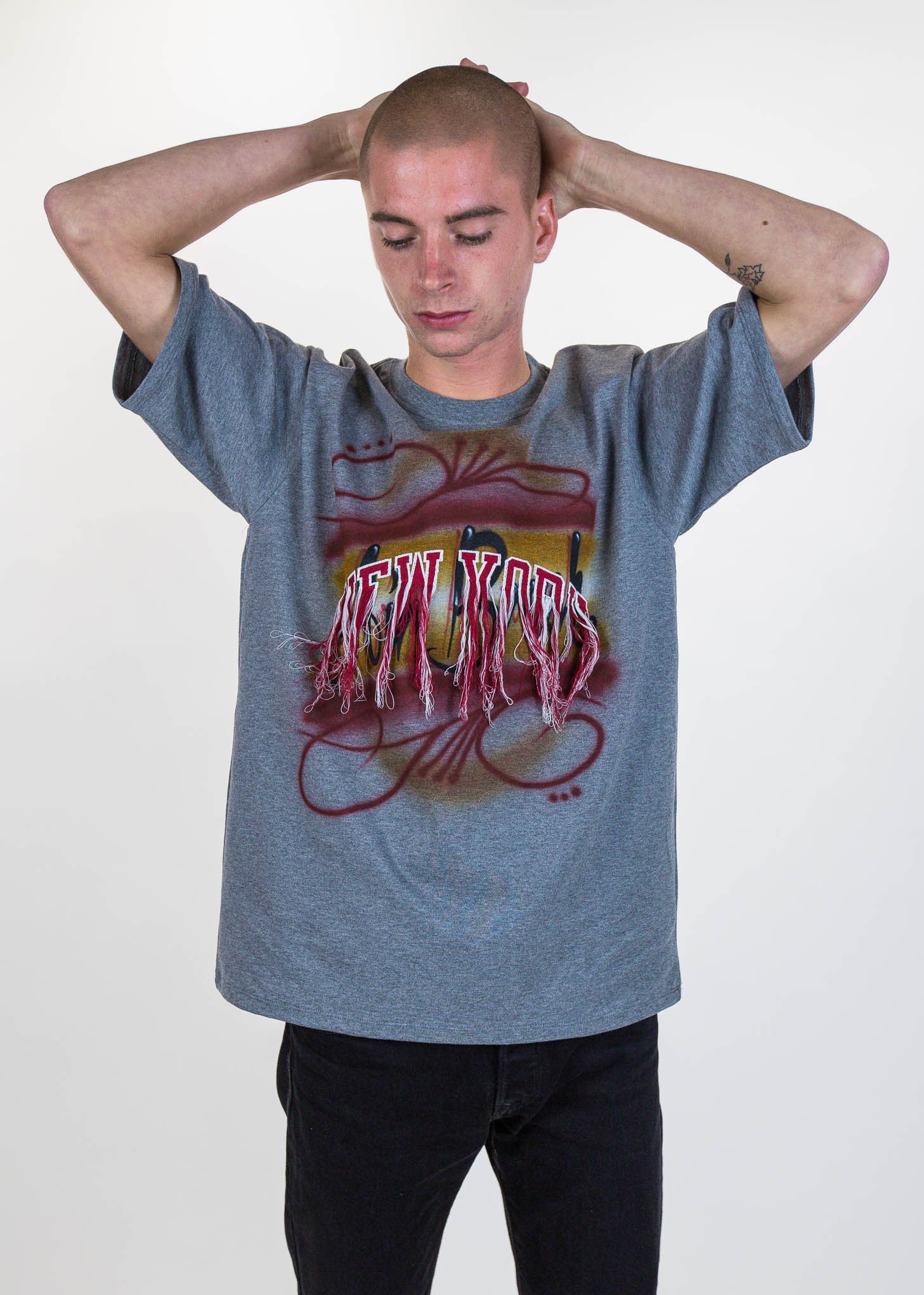 Grey Fringe Embroidery Air Brush T-Shirt - Image 6