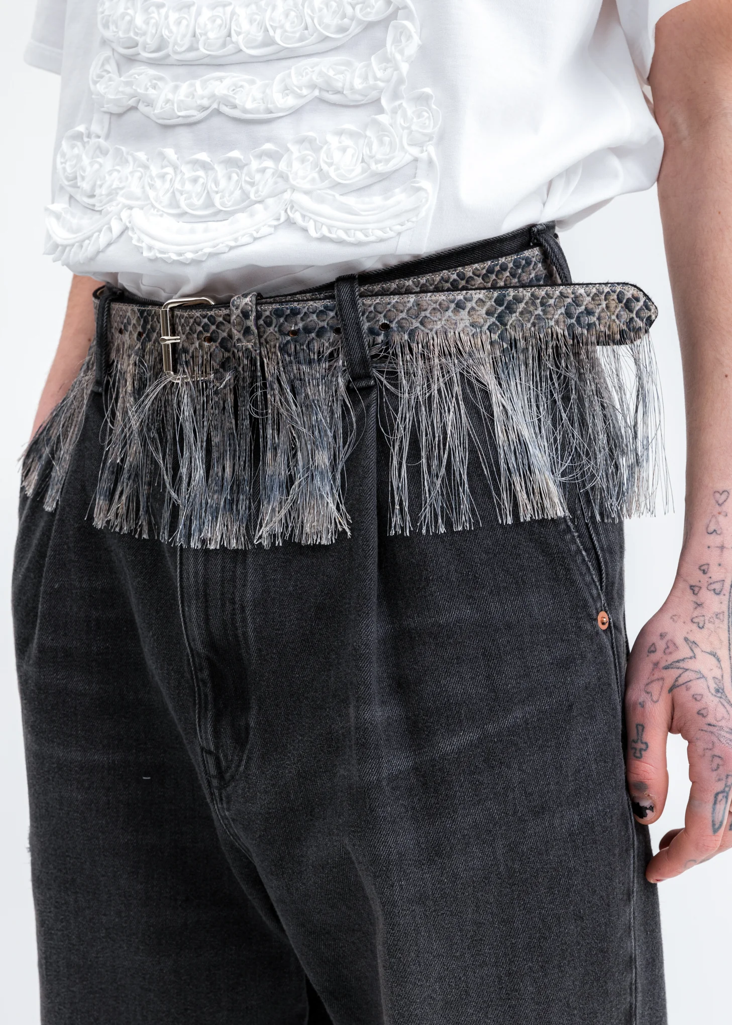 Grey Fringe Embroidery Belt - Image 2