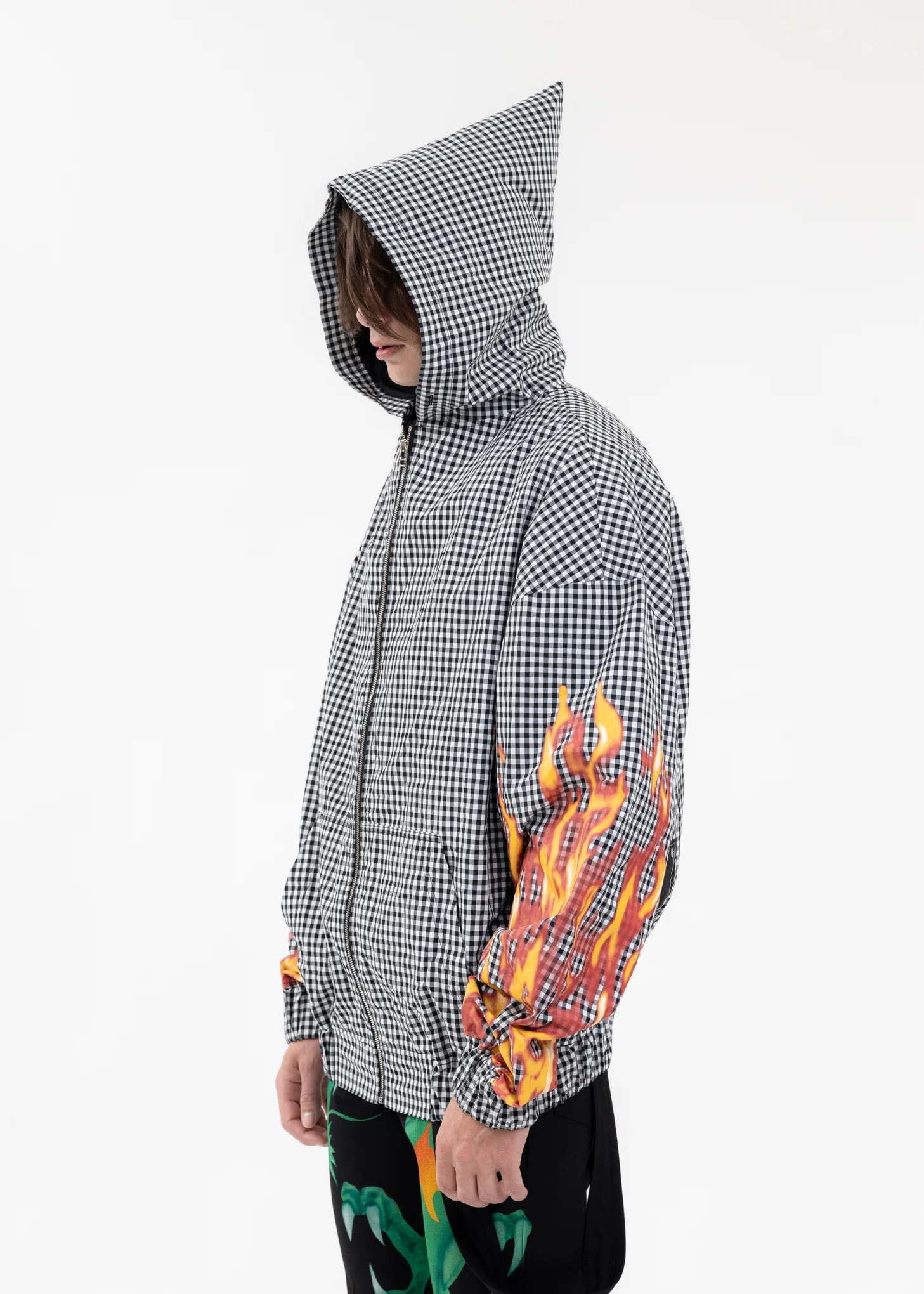 GREY GINGHAM ZIPUP HOODIE - Image 2