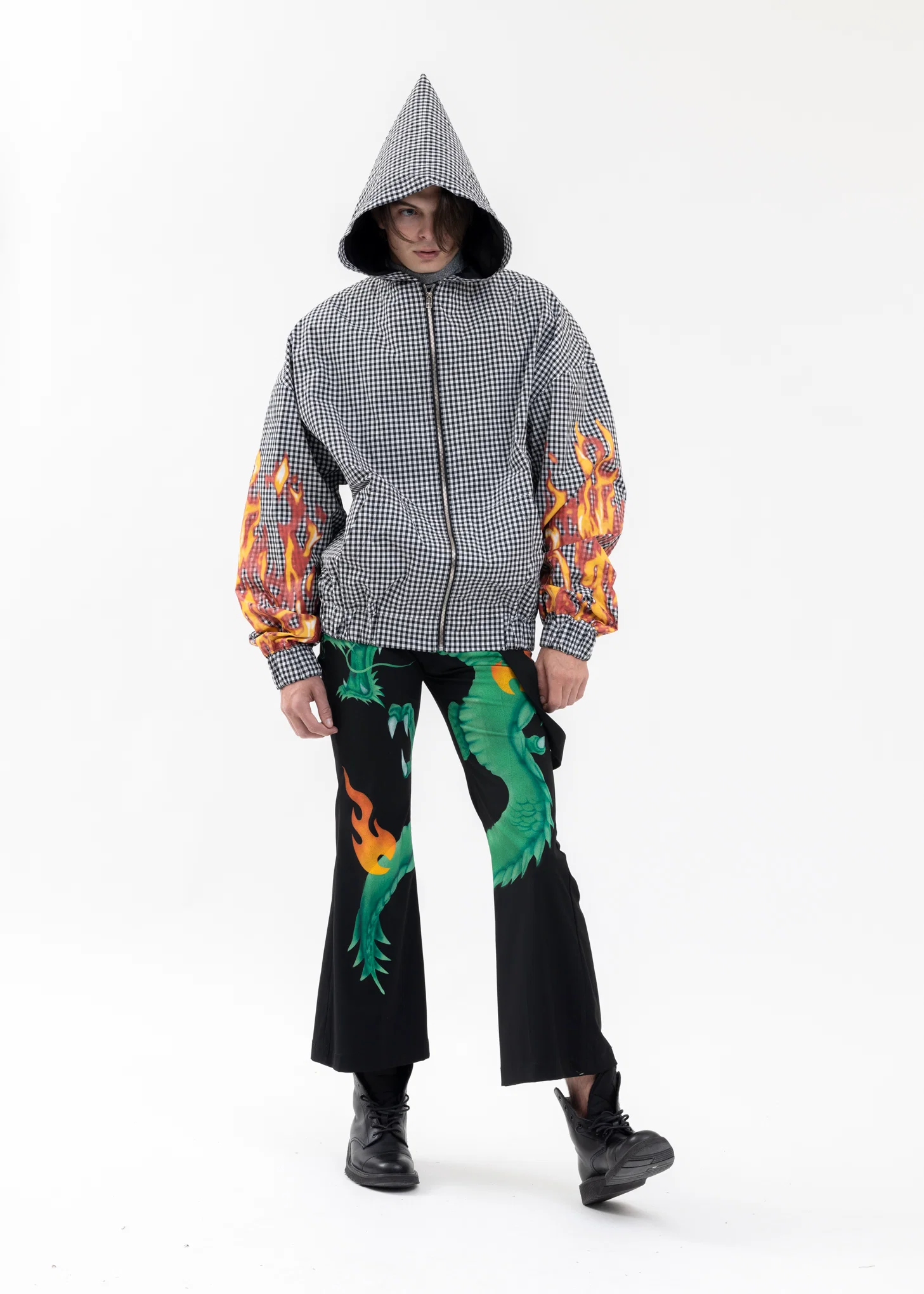 GREY GINGHAM ZIPUP HOODIE - Image 6