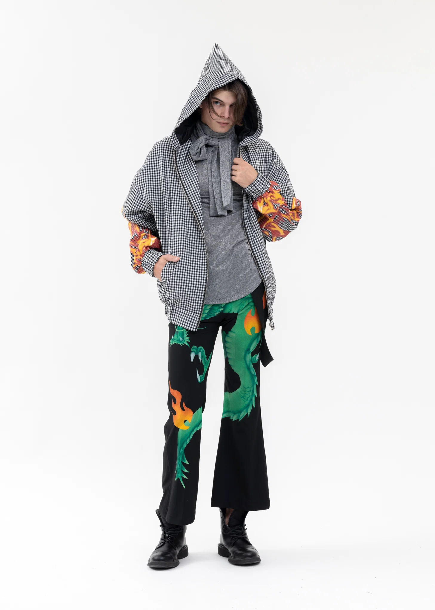 GREY GINGHAM ZIPUP HOODIE - Image 7