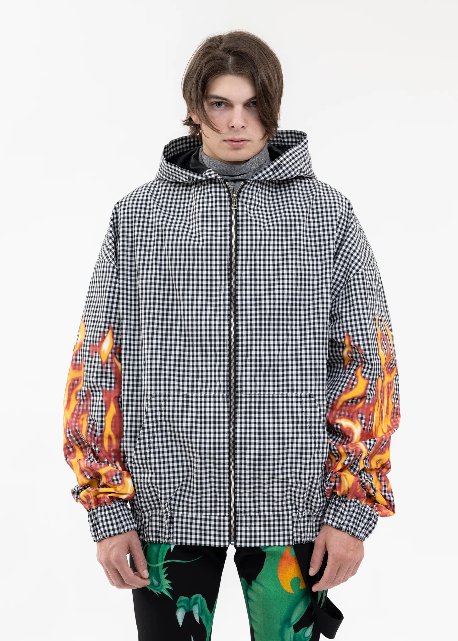 GREY GINGHAM ZIPUP HOODIE - Image 9