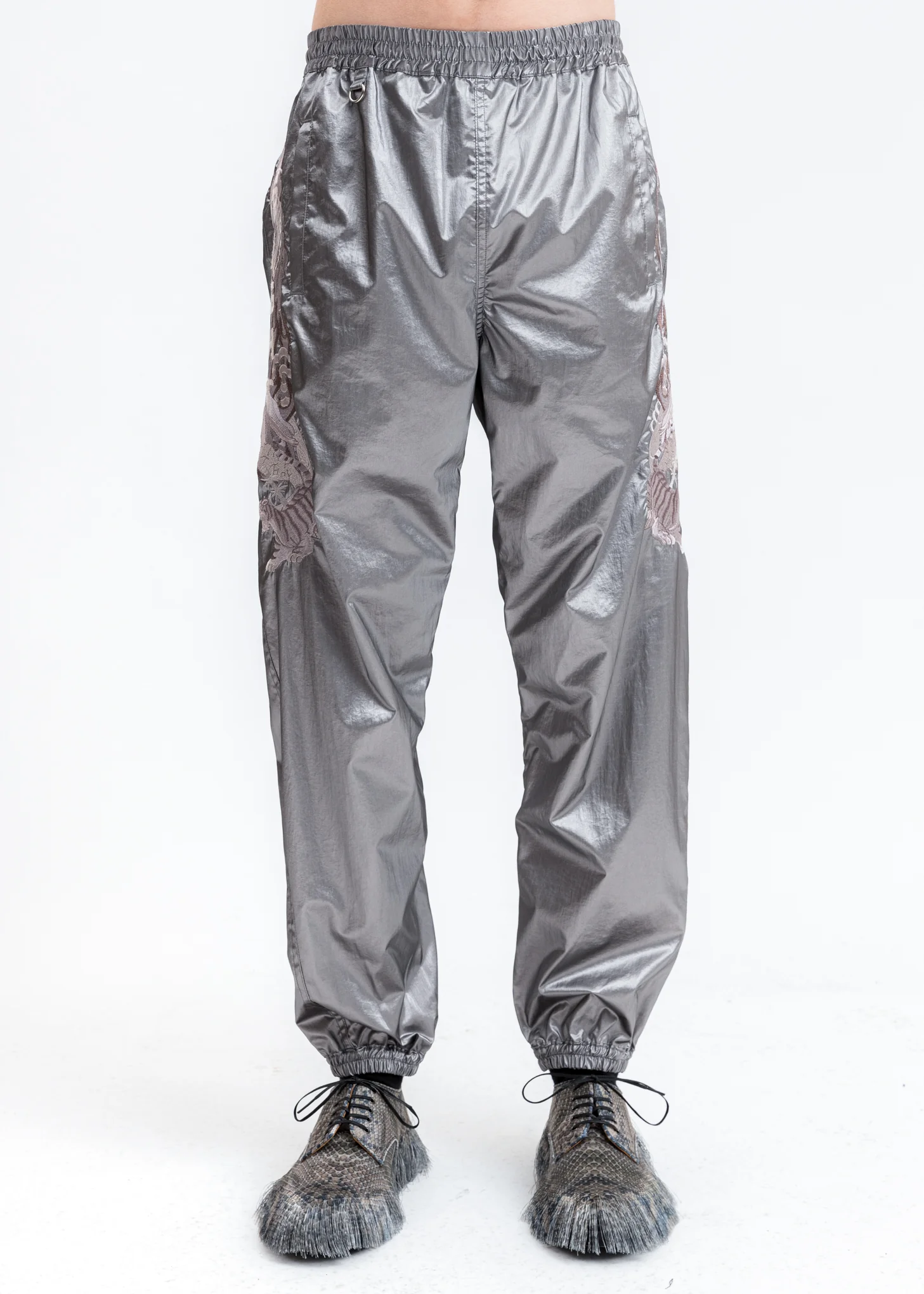 Grey Gradation Chaos Embroidery Track Pants - Image 3