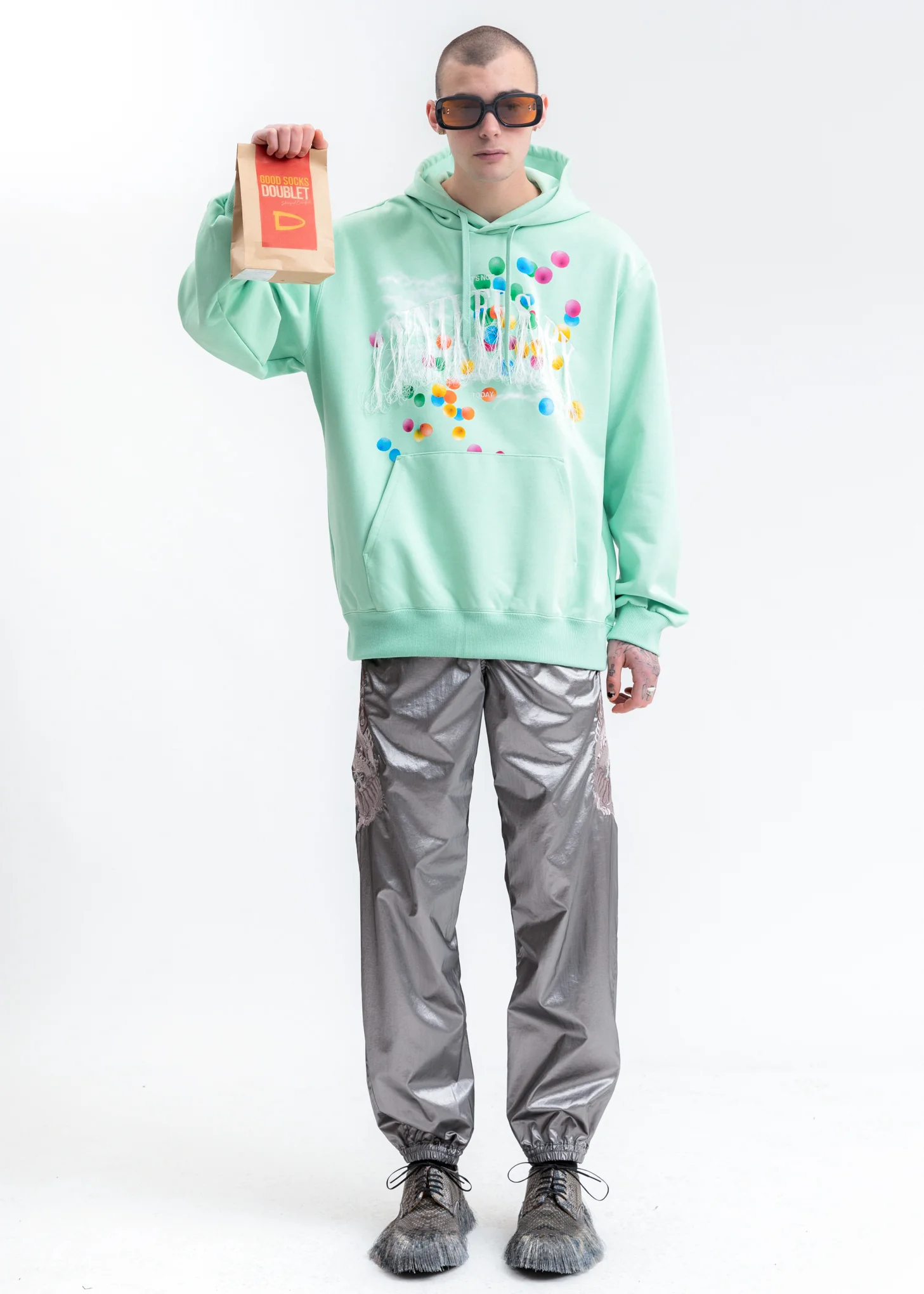 Grey Gradation Chaos Embroidery Track Pants - Image 6