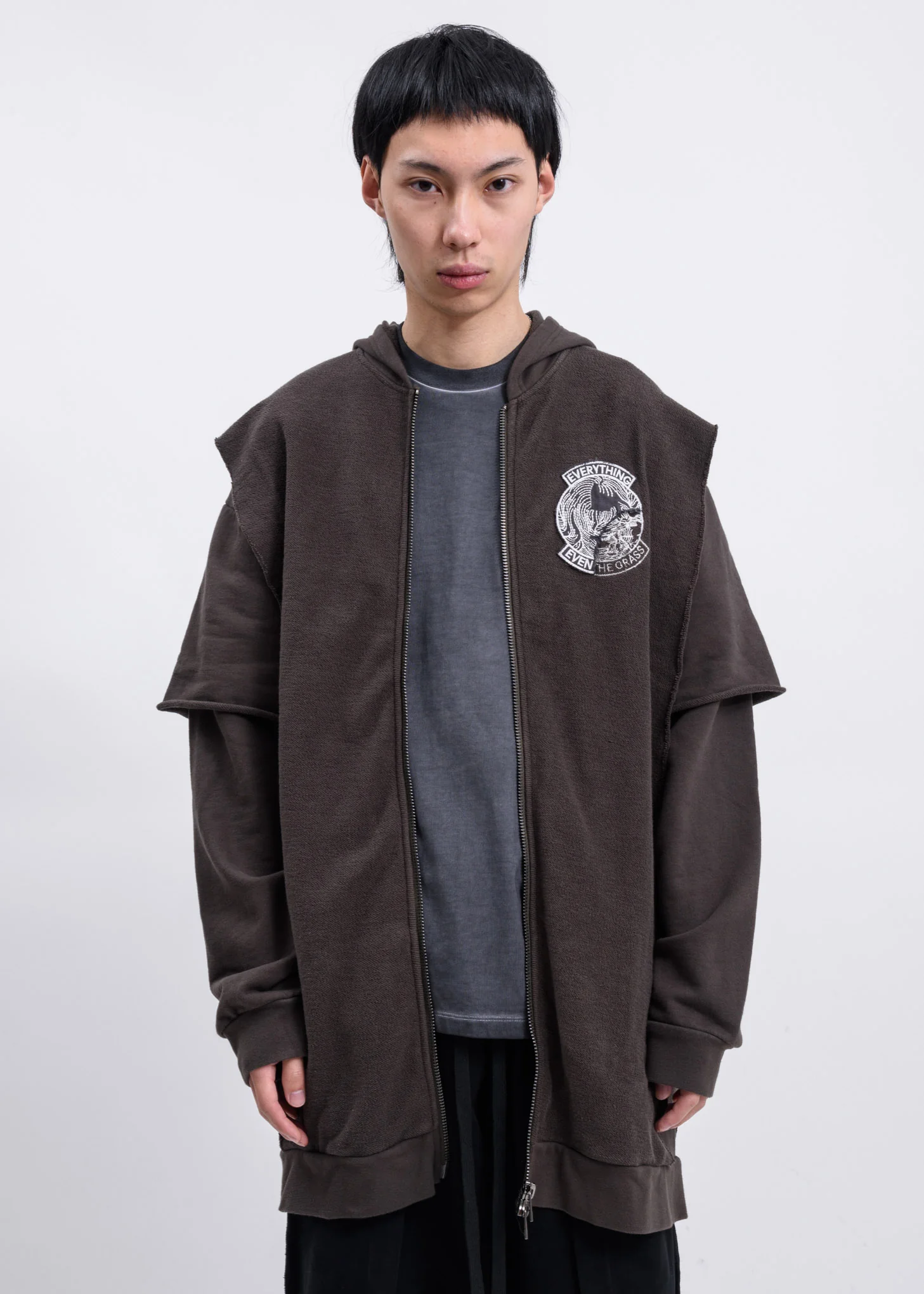 Grey Grass Layered Fleece Hoodie