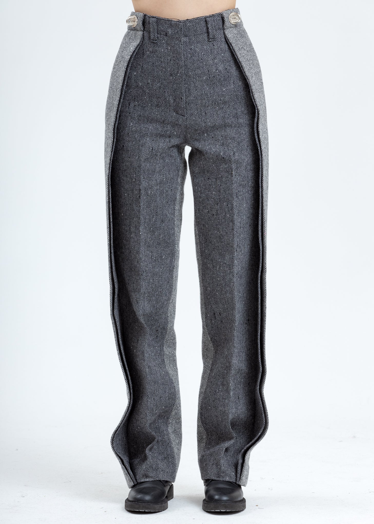 Grey Herringbone Side Hero Wide Pants