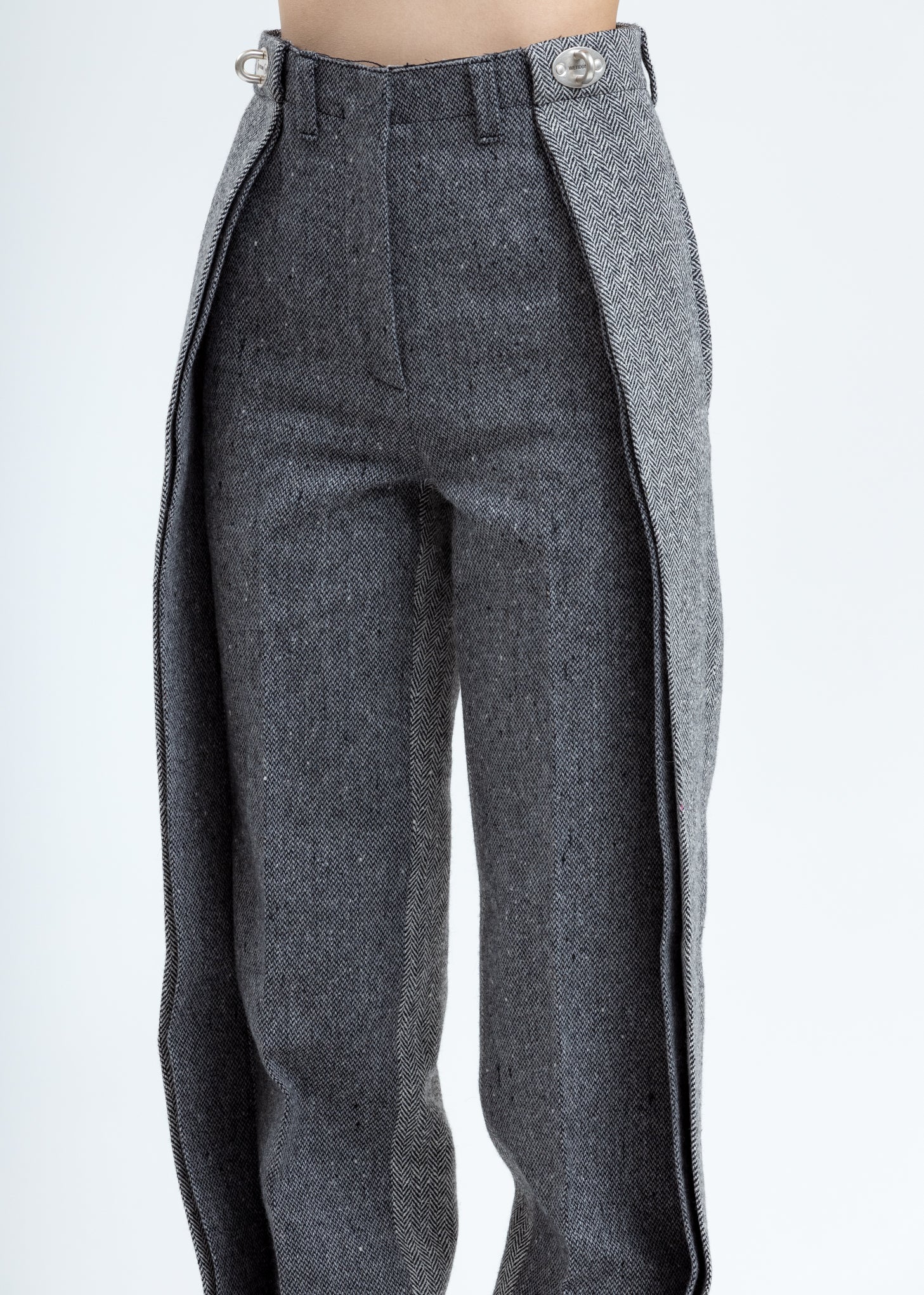Grey Herringbone Side Hero Wide Pants - Image 4