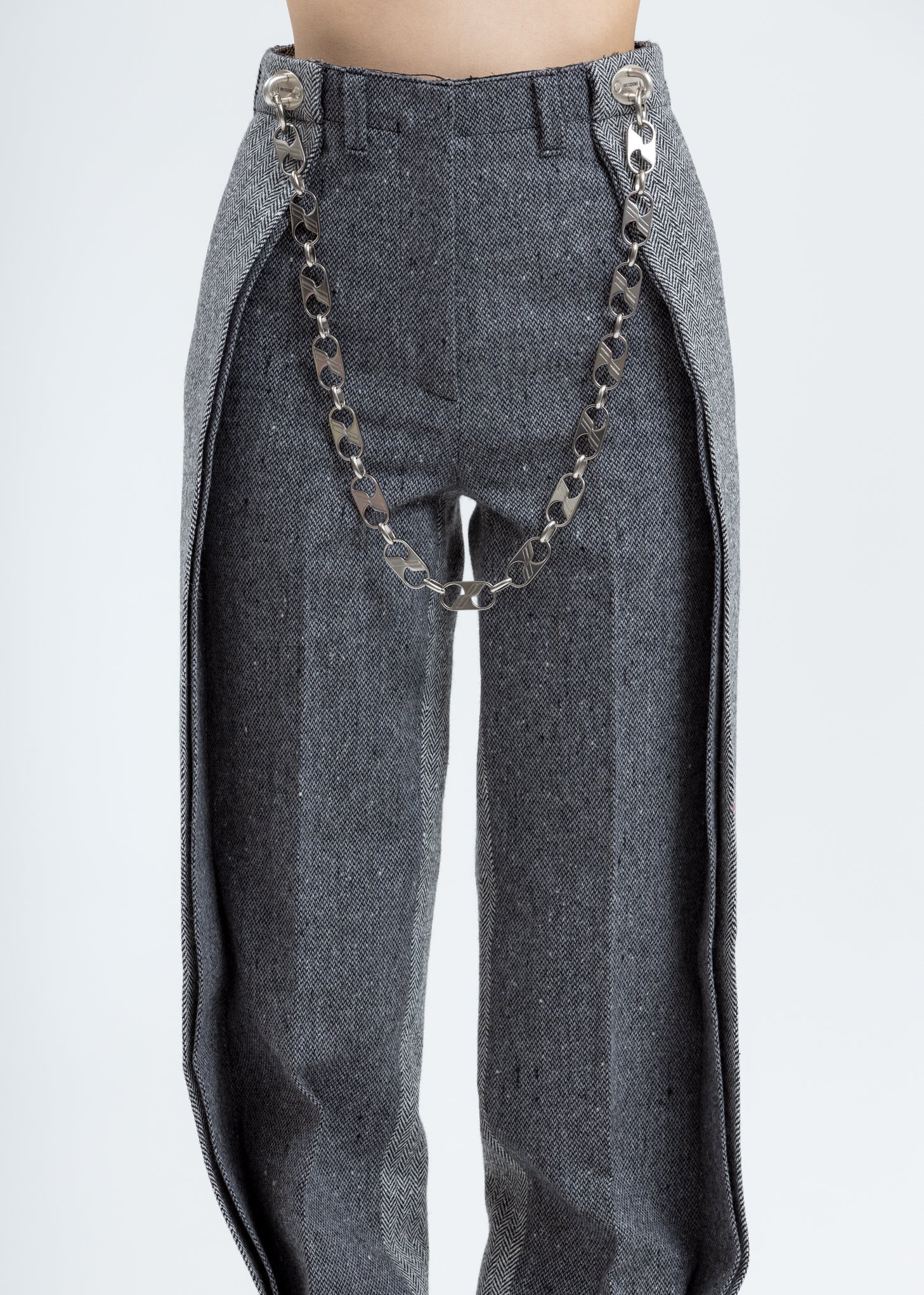 Grey Herringbone Side Hero Wide Pants - Image 5