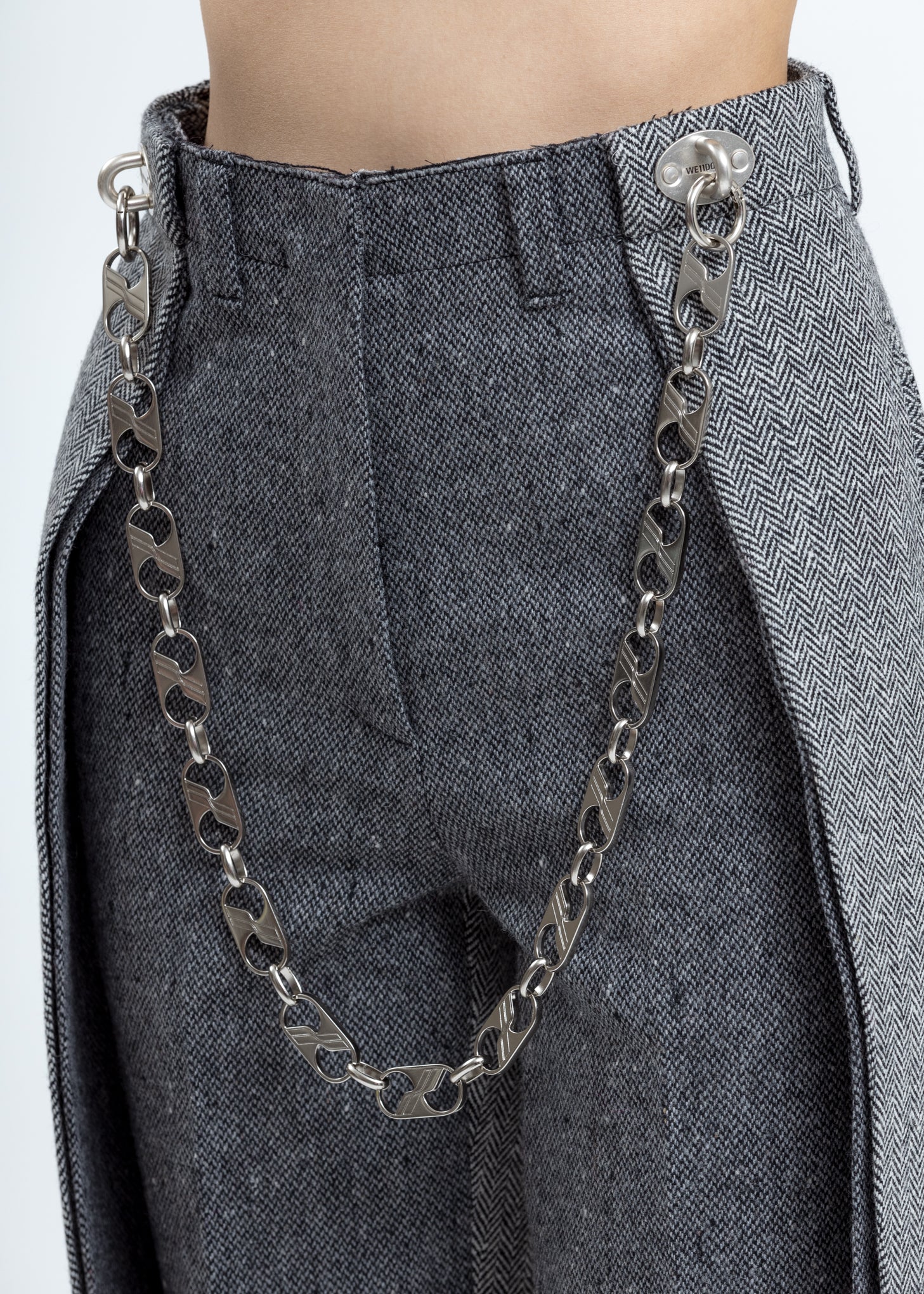 Grey Herringbone Side Hero Wide Pants - Image 6
