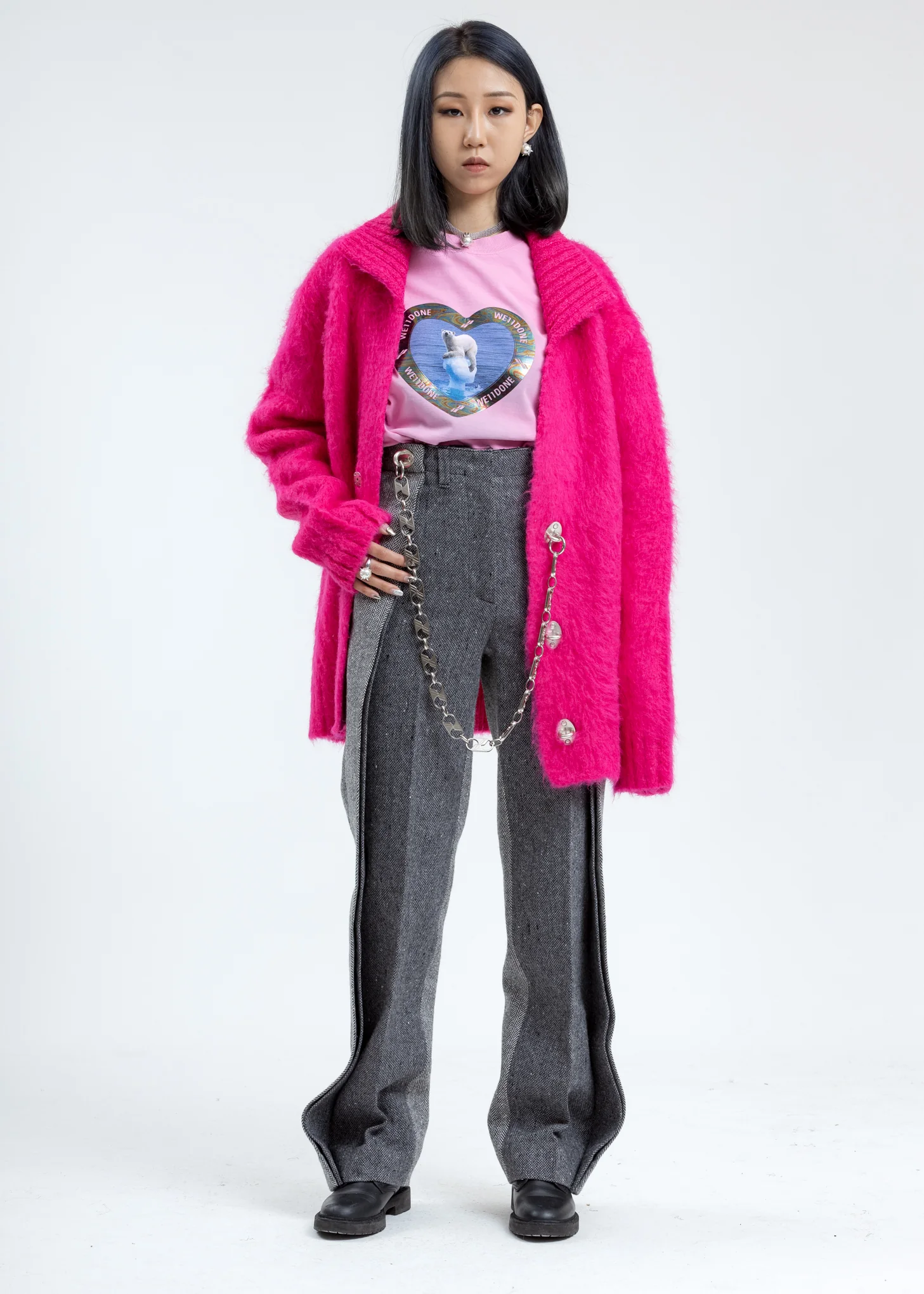 Grey Herringbone Side Hero Wide Pants - Image 7