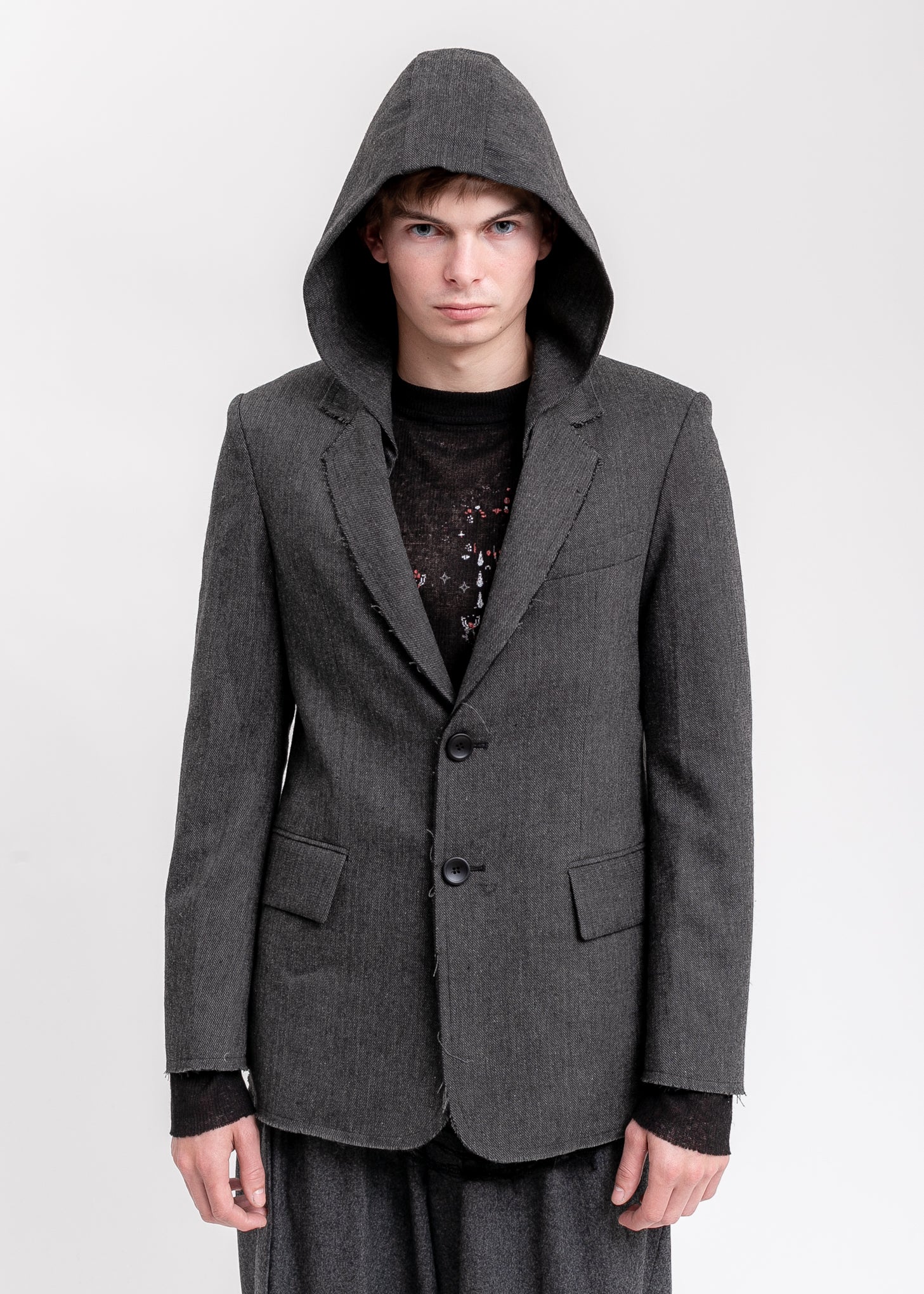 Grey Hooded Tailored Blazer
