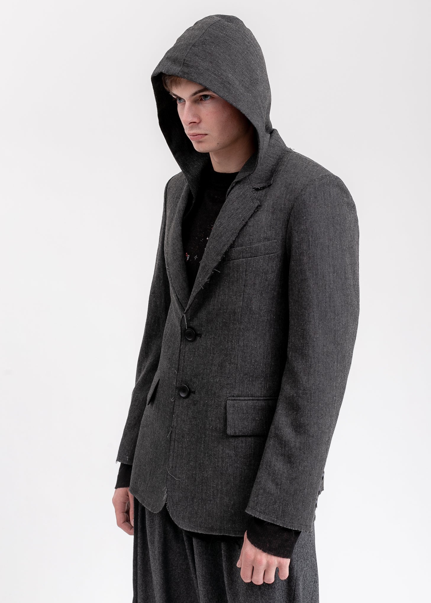 Grey Hooded Tailored Blazer - Image 3