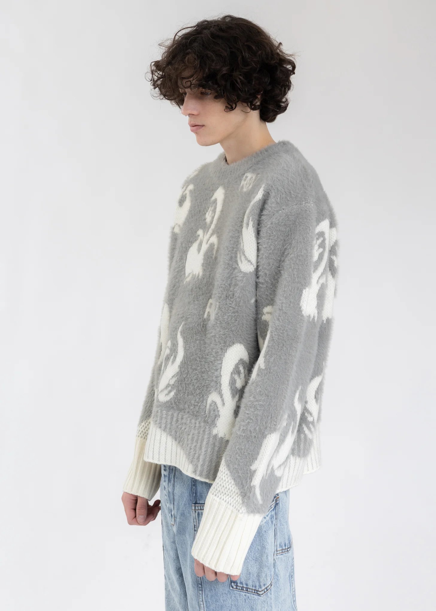 Grey JACQUARD PULLOVER SWEATER - Image 3