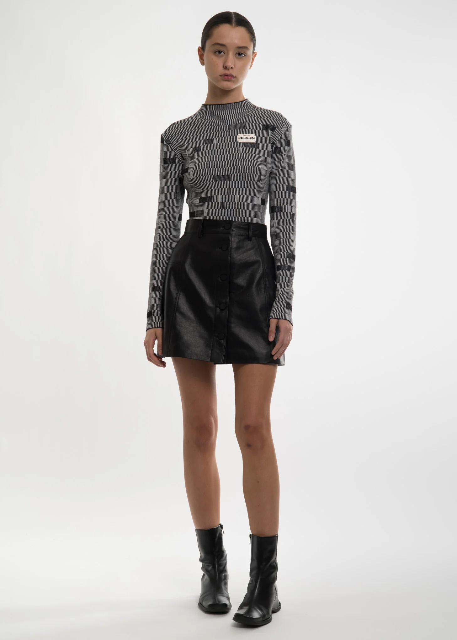 Grey Juliette Tee Checked Knit Top - Image 2
