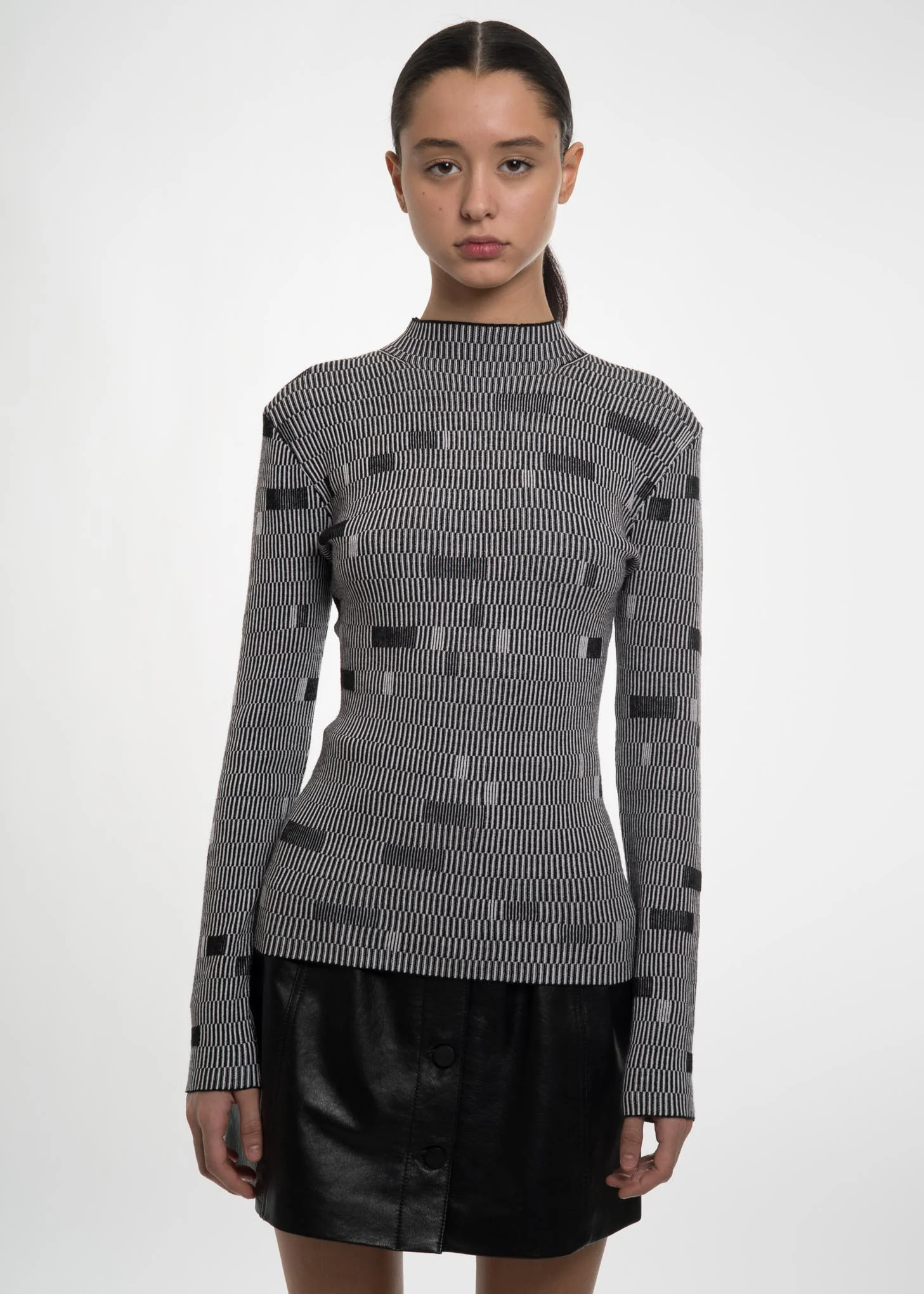 Grey Juliette Tee Checked Knit Top - Image 4