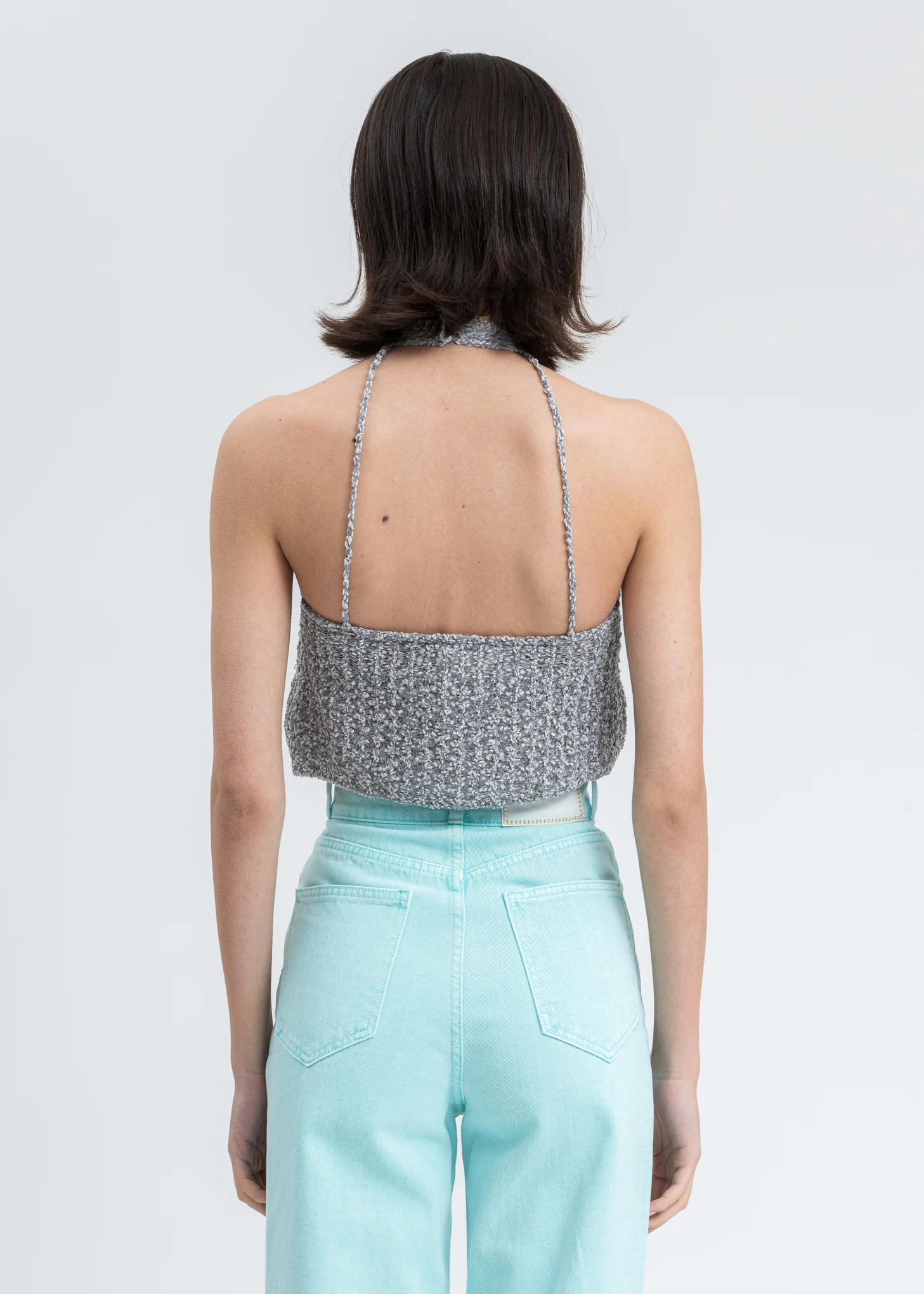 Grey Lace Halter Crop Top - Image 2
