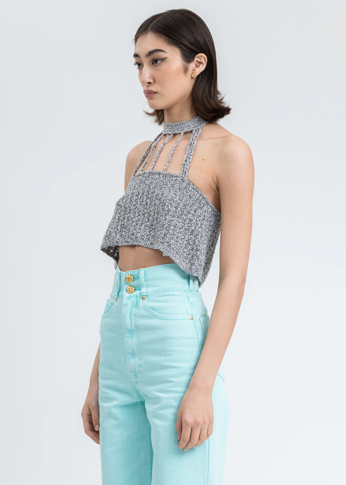 Grey Lace Halter Crop Top - Image 3