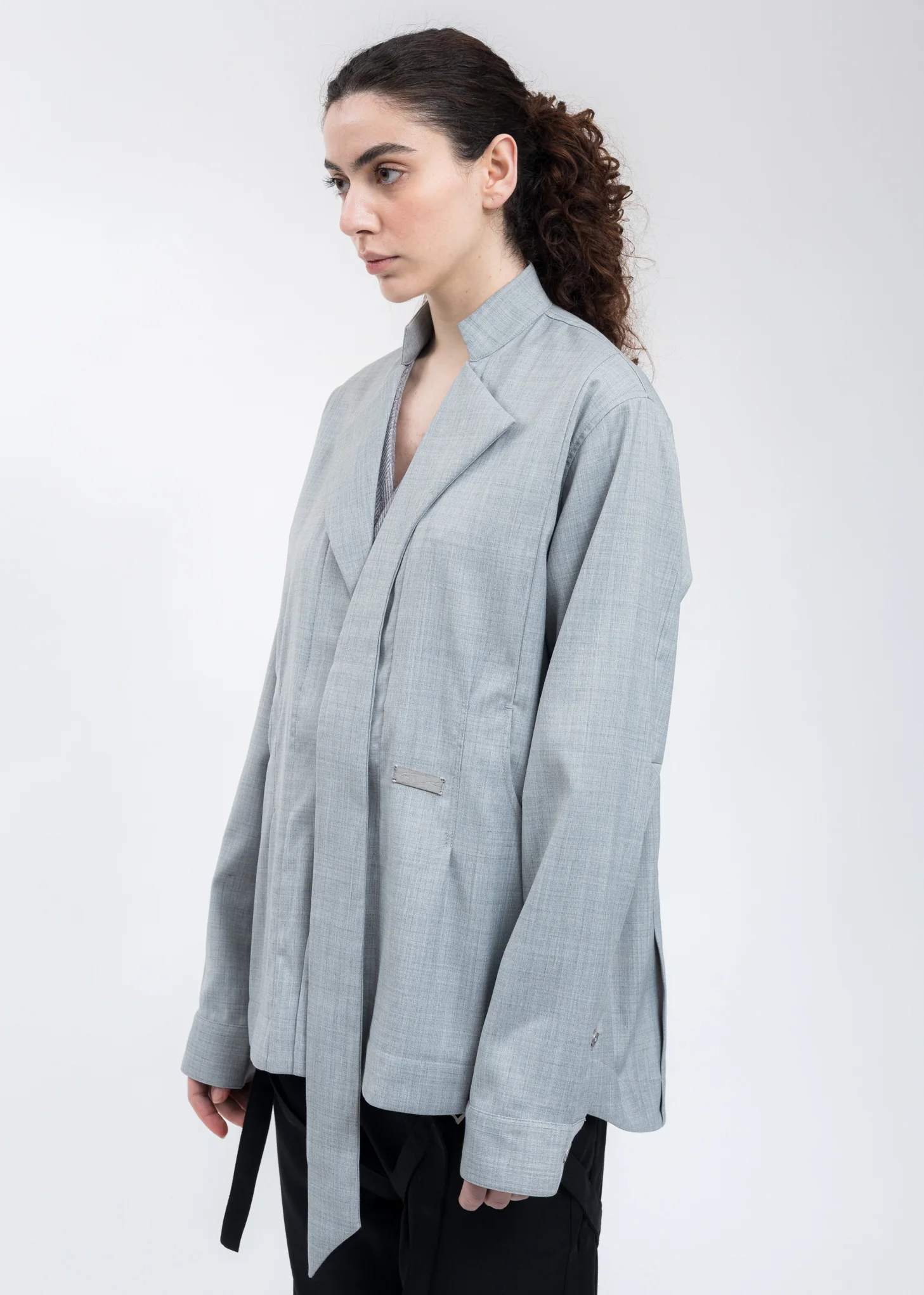 Grey Layered Arch Cutting Shirt Jacket - Image 2