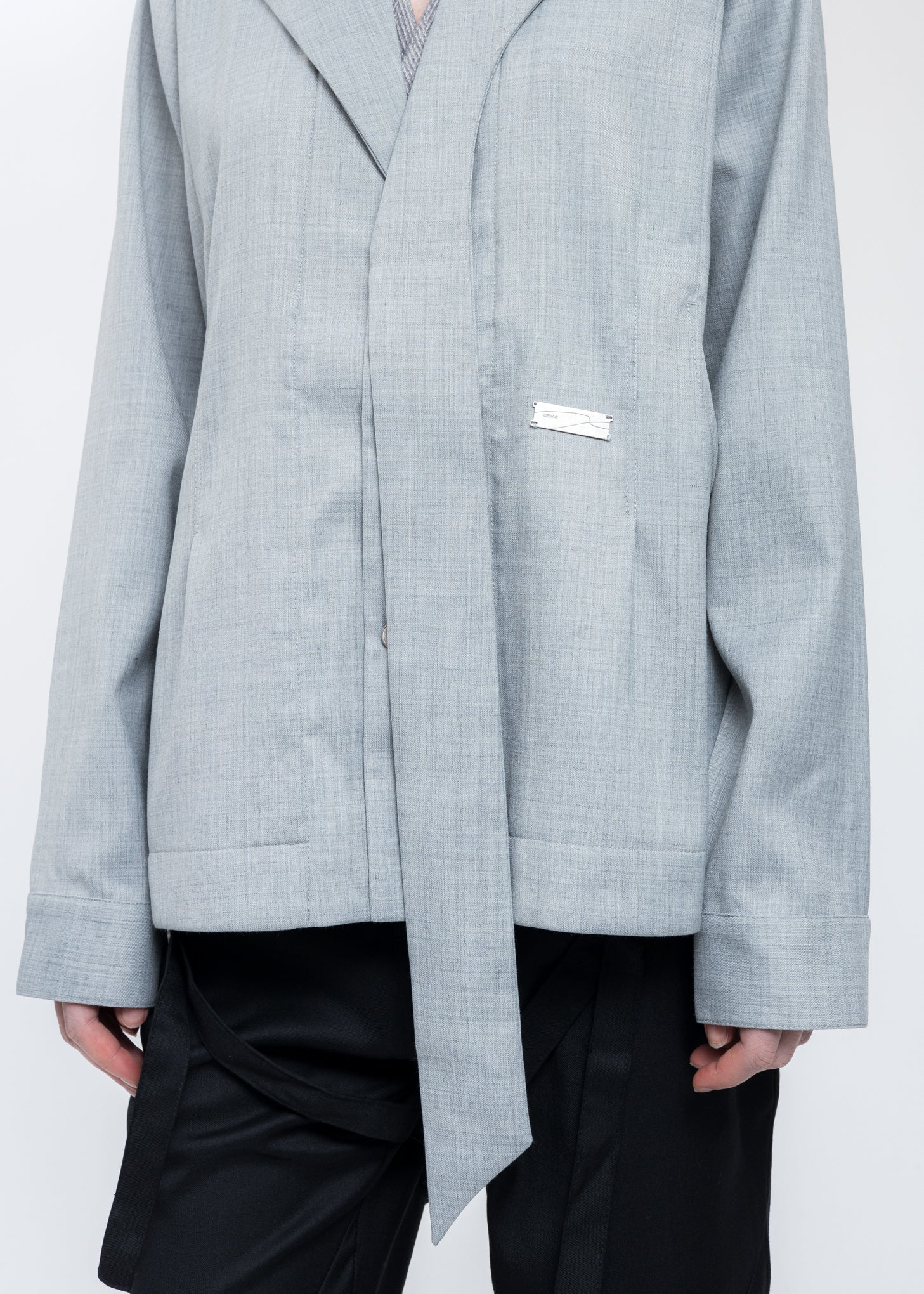 Grey Layered Arch Cutting Shirt Jacket - Image 4