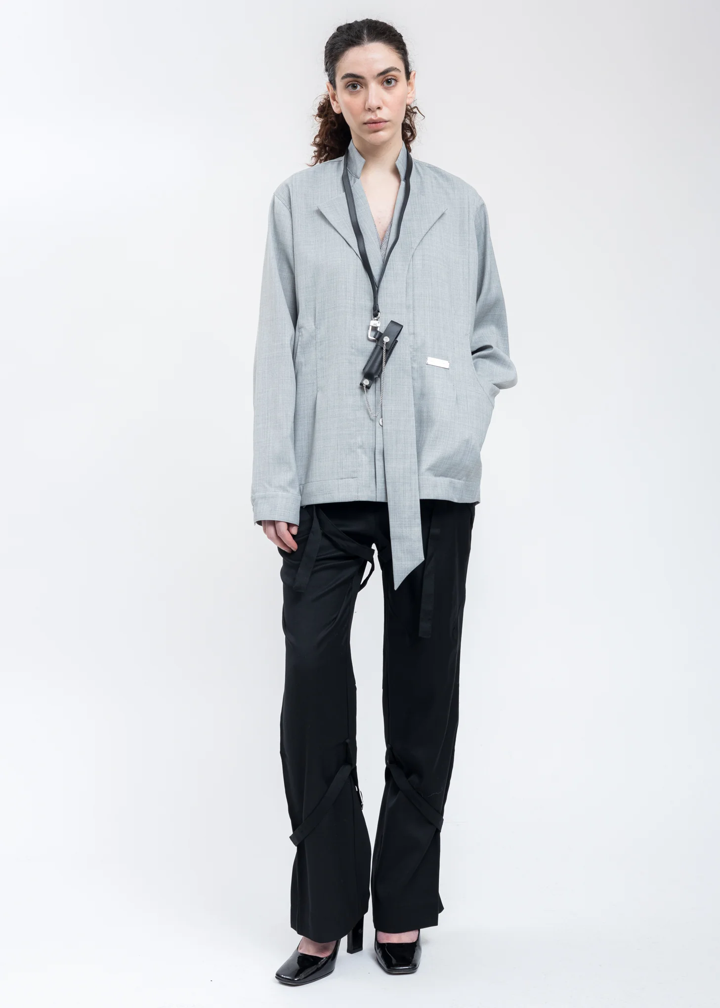 Grey Layered Arch Cutting Shirt Jacket - Image 7