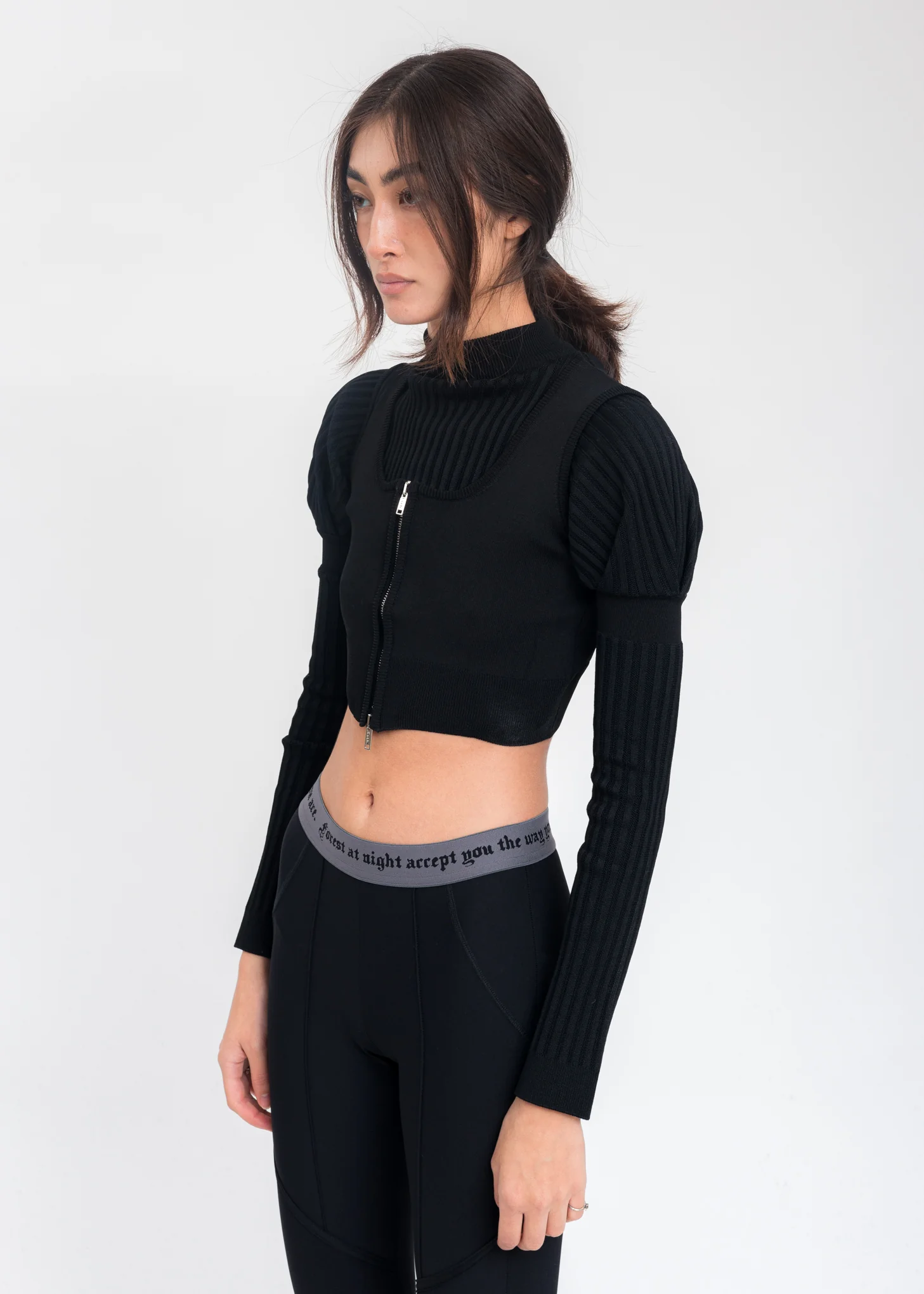 Black Layered Cropped Sweater - Image 5