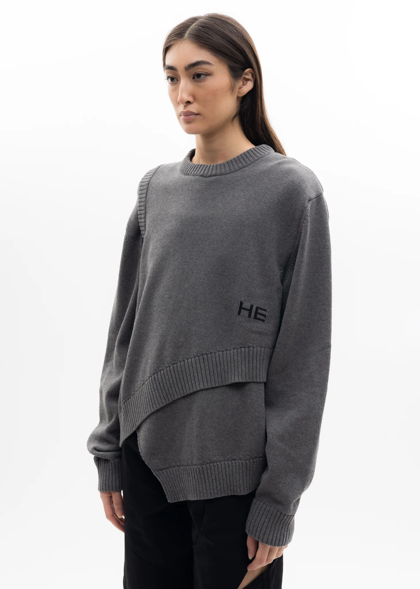 Grey Layered Knit With INTARSIA HE Logo - Image 3