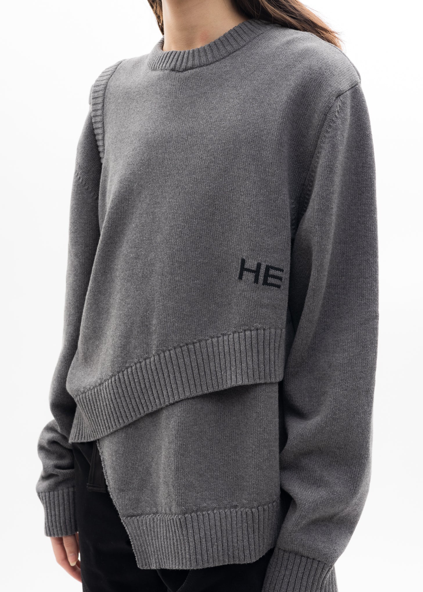Grey Layered Knit With INTARSIA HE Logo - Image 5
