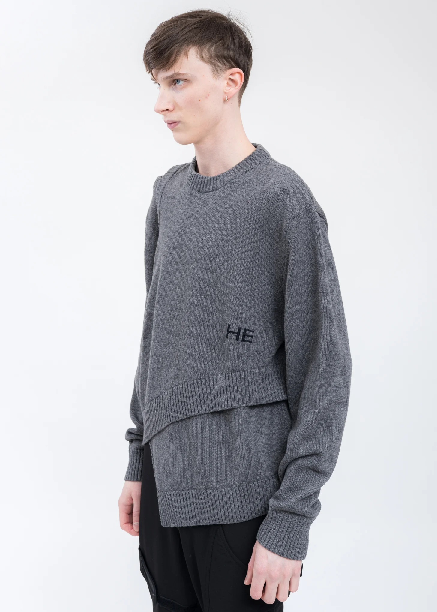 Grey Layered Knit With INTARSIA HE Logo - Image 3