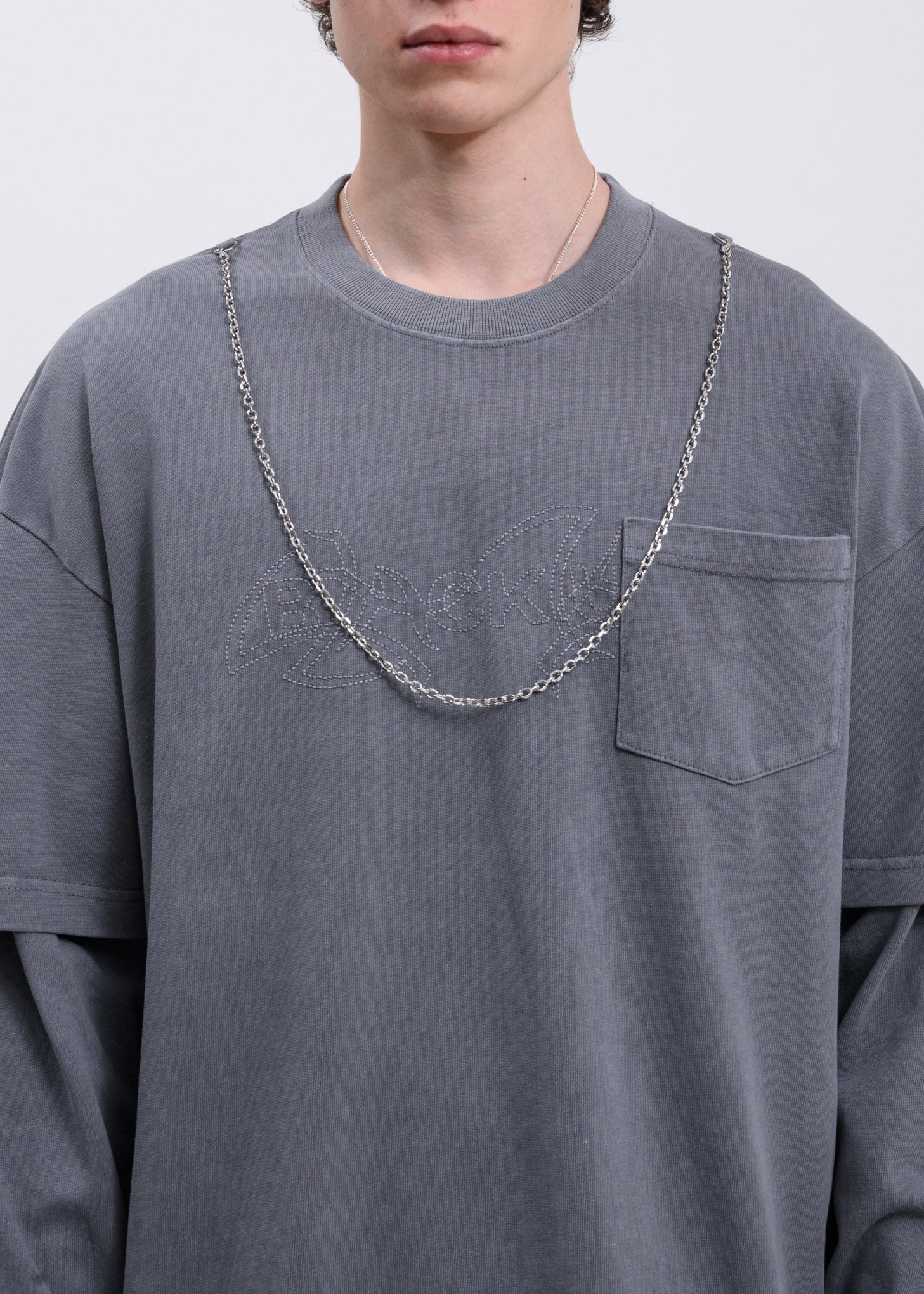 Grey Layered Pocket Long Sleeve - Image 4