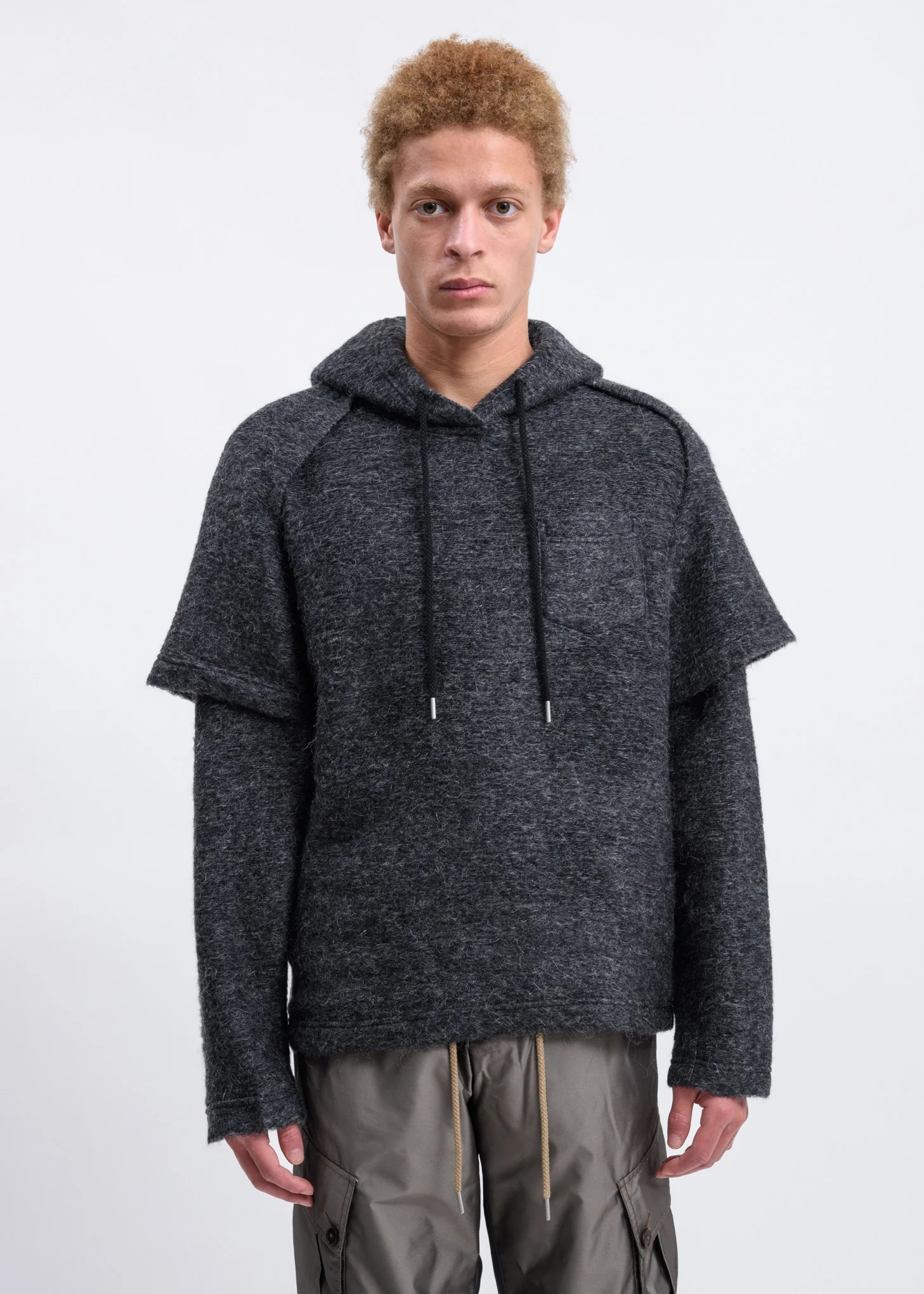 Grey Layered Sleeve Oversized Hoodie