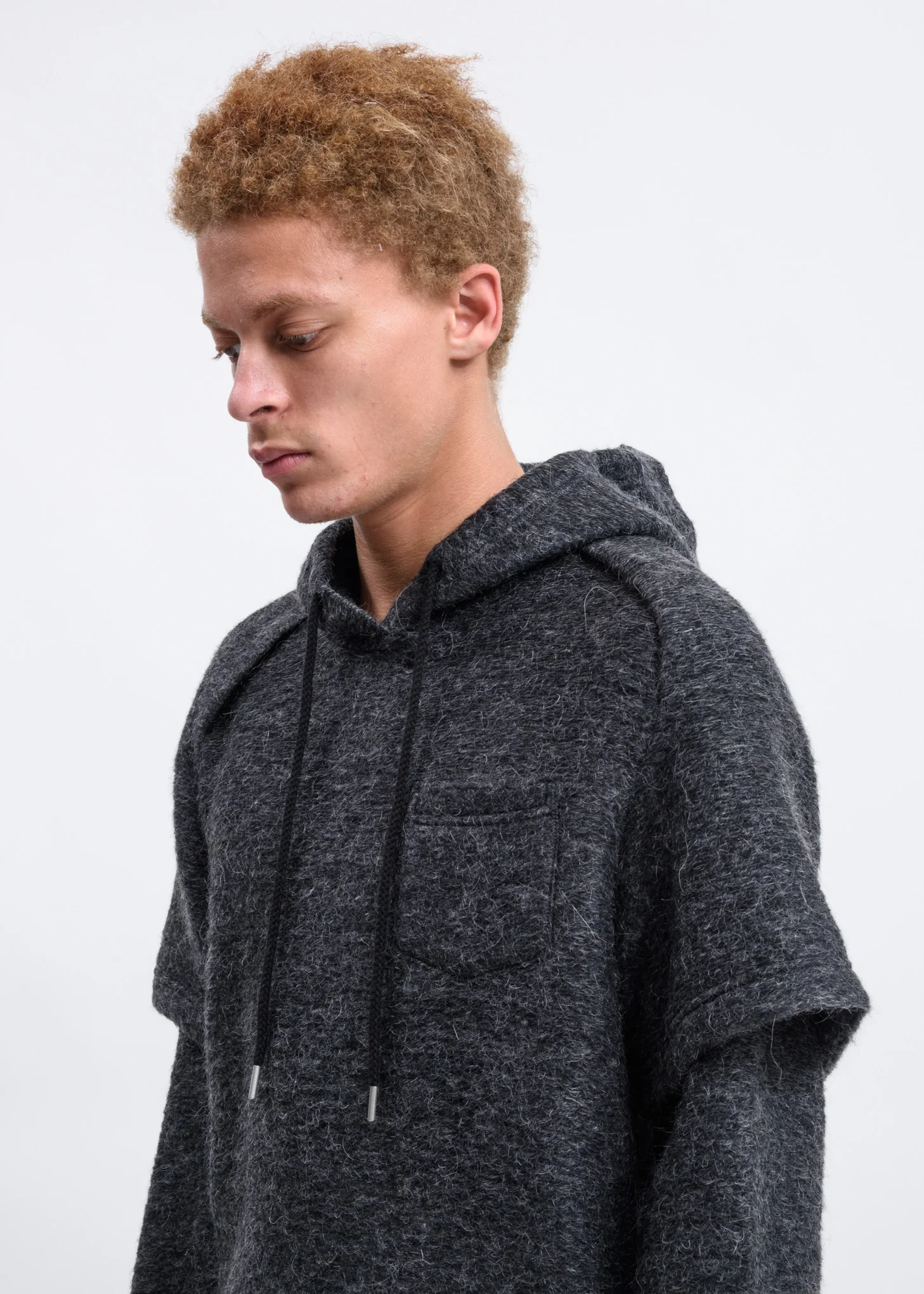 Grey Layered Sleeve Oversized Hoodie - Image 2