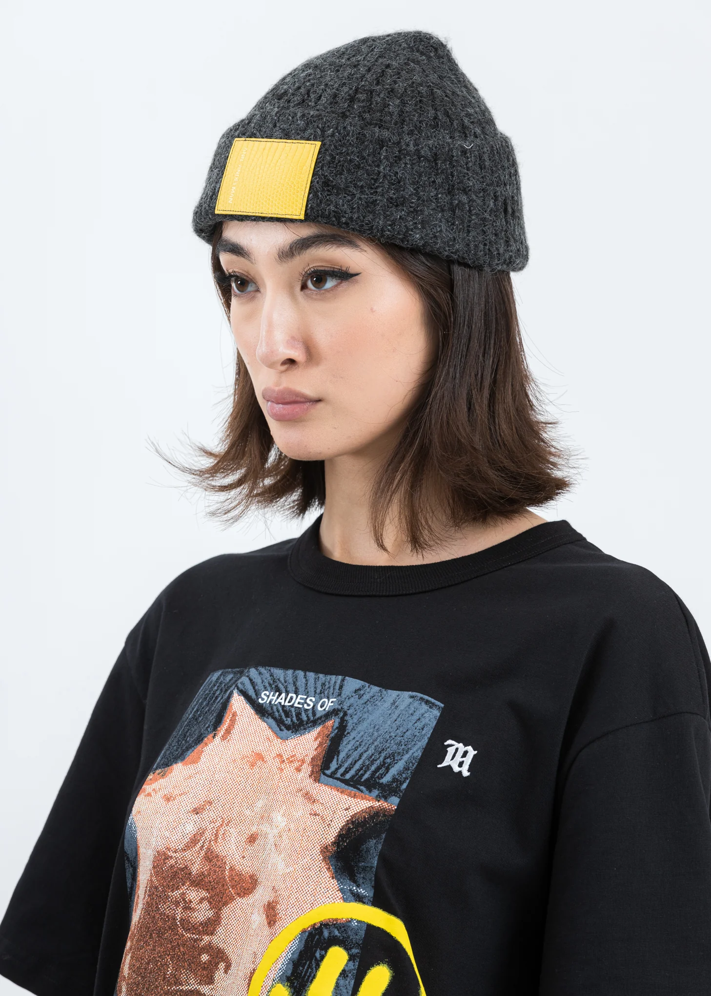 Grey Leather Pad Beanie - Image 2