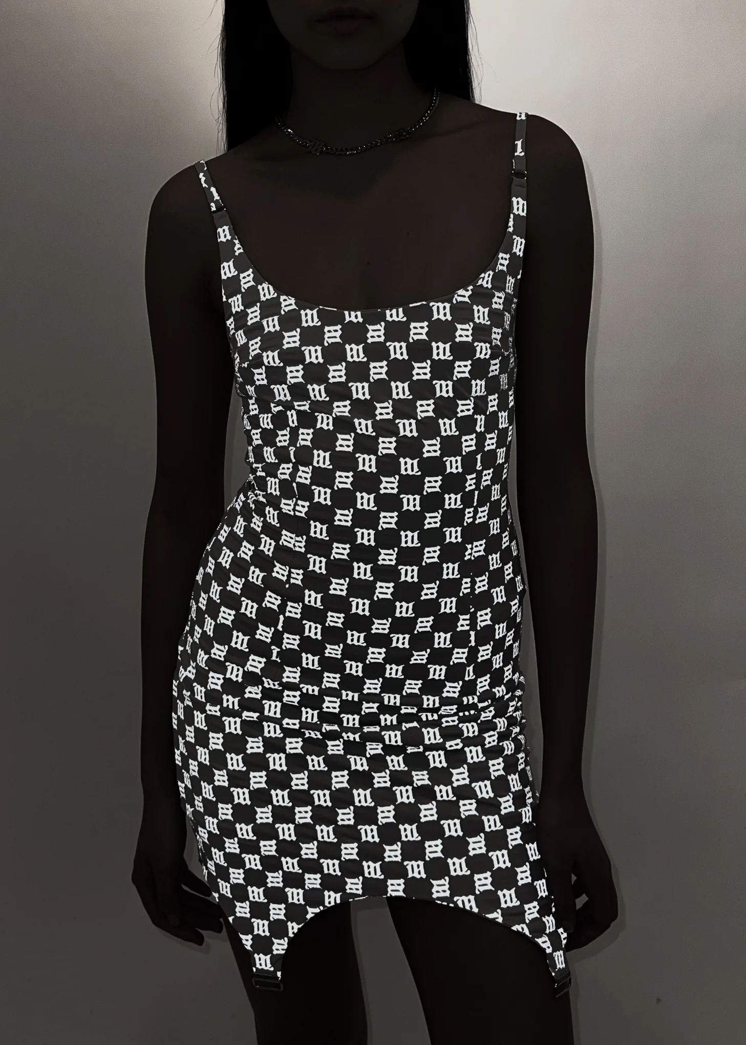 Grey LINGERIE MONOGRAM REFLECTIVE SPAGHETTI Dress - Image 2