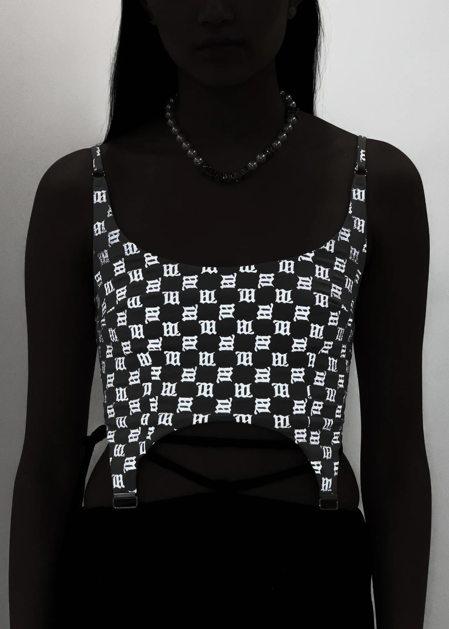 Grey LINGERIE MONOGRAM REFLECTIVE SPAGHETTI Top - Image 2